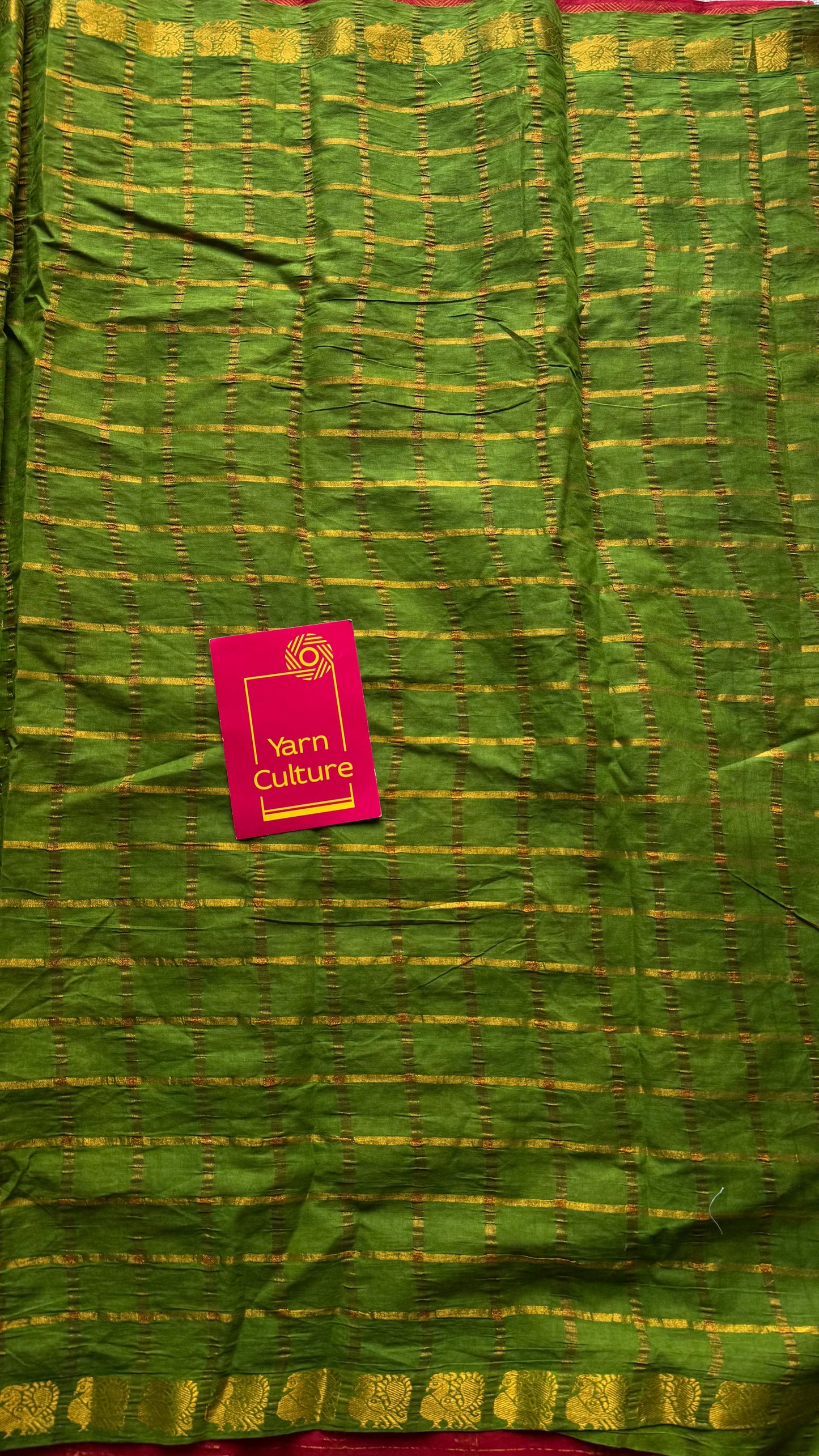 Chilli red with green, sungudi cotton half-half saree - YCCOTNMSFE348