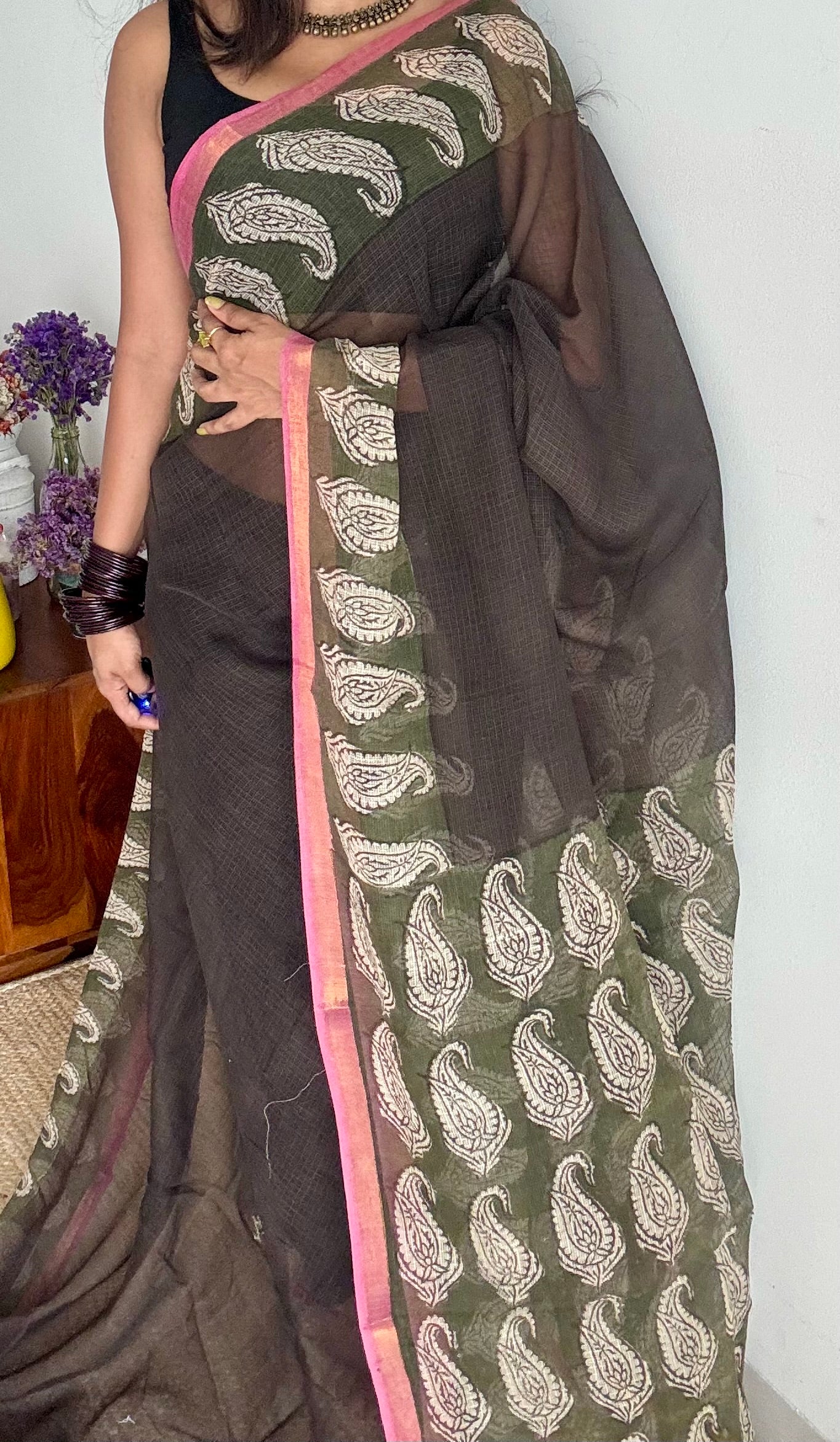 Garmi Ki Chhutti - Black kota doria saree, with gold zari border - YCTORKDAP08