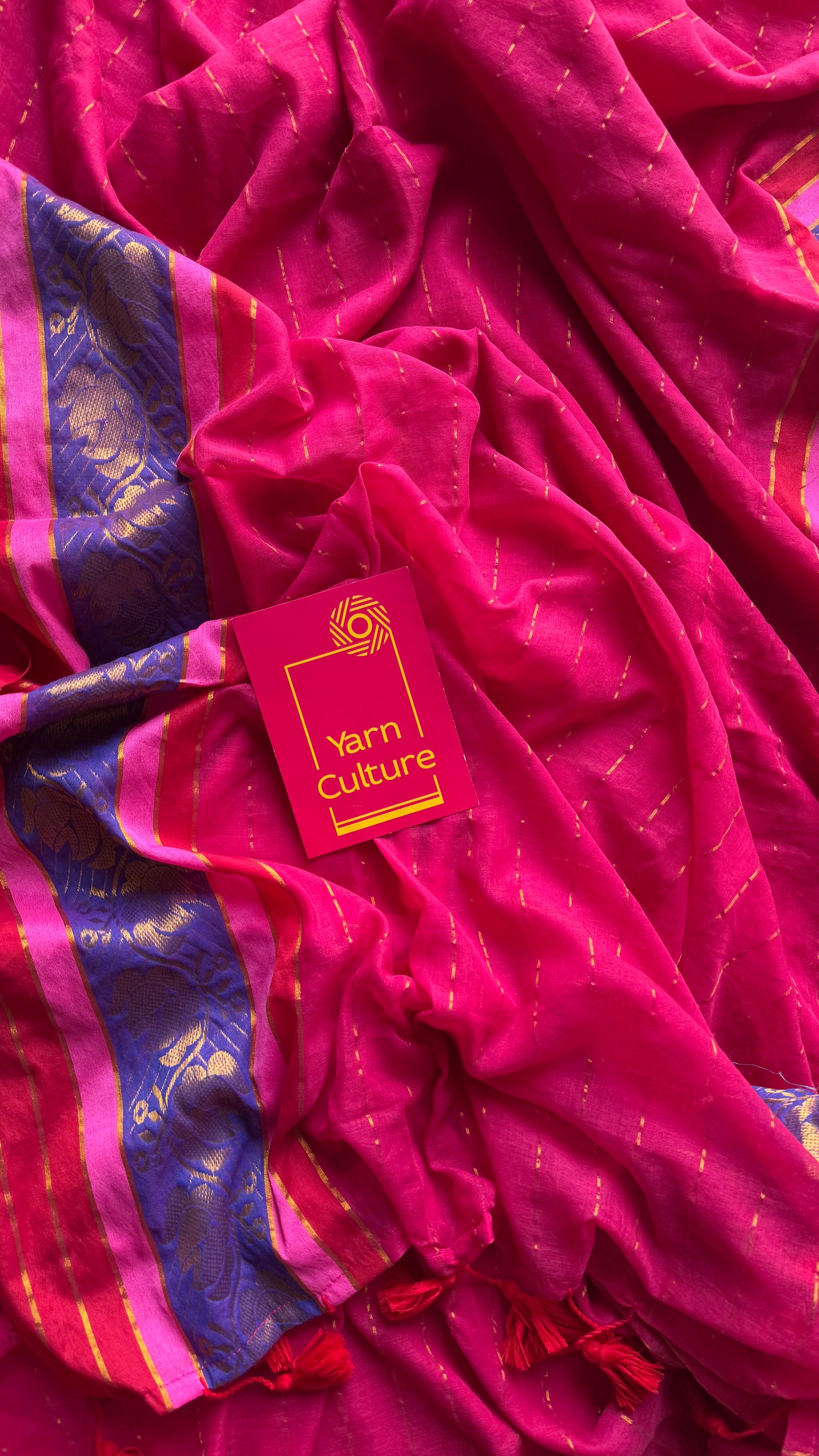 Rani pink mul with red and purple brocade border - YCBCMCNO71