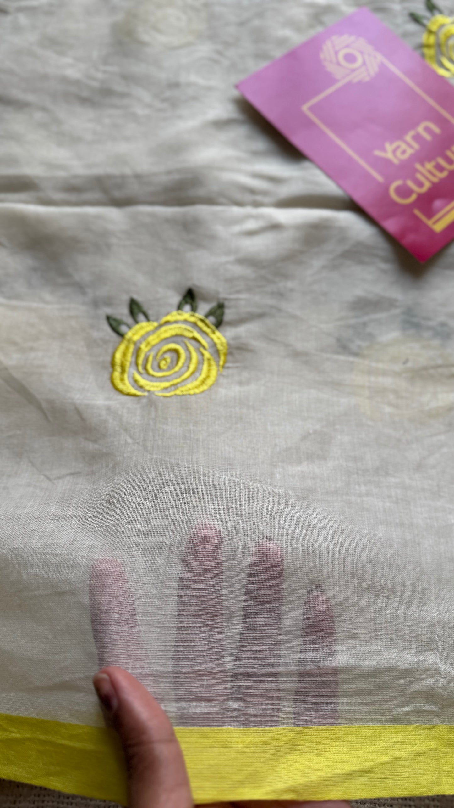 Cream mul with lemon yellow rose thread embroidery - YCBCMCNO76