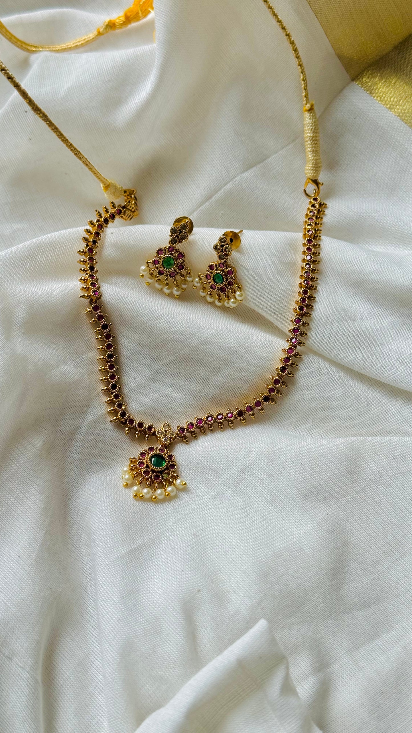 Ruby stones attigai with pendant, with earrings - YCGPNP780