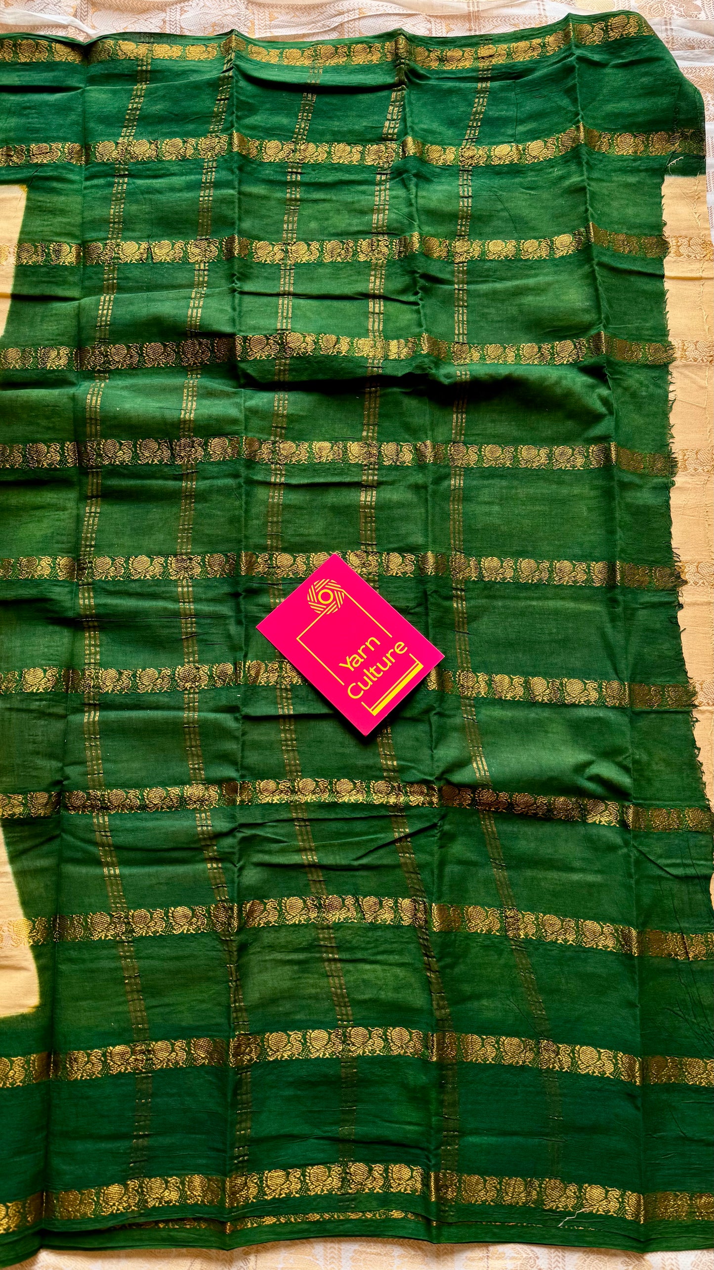 Sandal with green contrast, peacock zari striped sungudi, kattuchayam dyed madurai cotton - YCIEON97