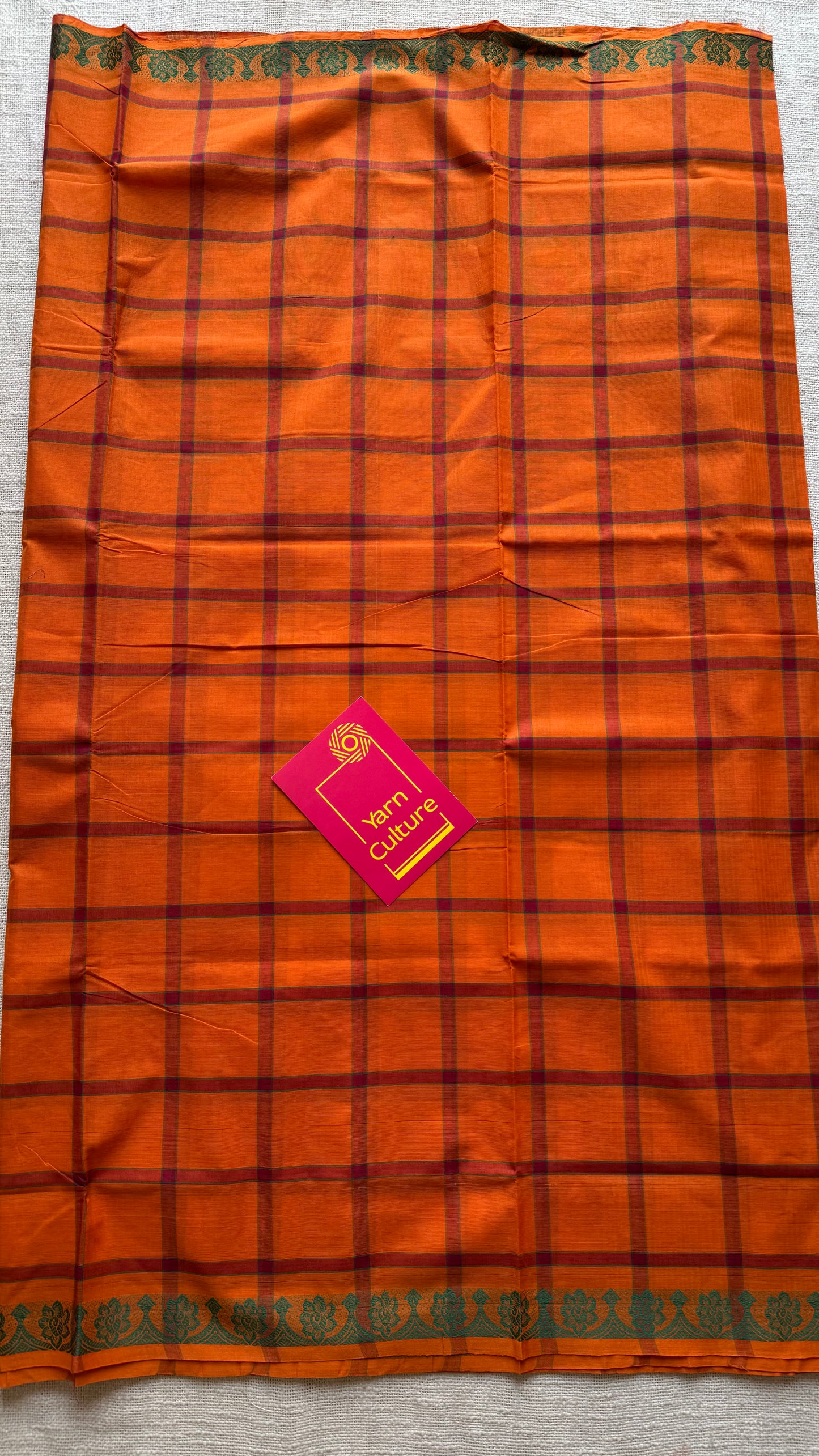 Orange Chettinad cotton saree with checks - YCCOTNCCFE147