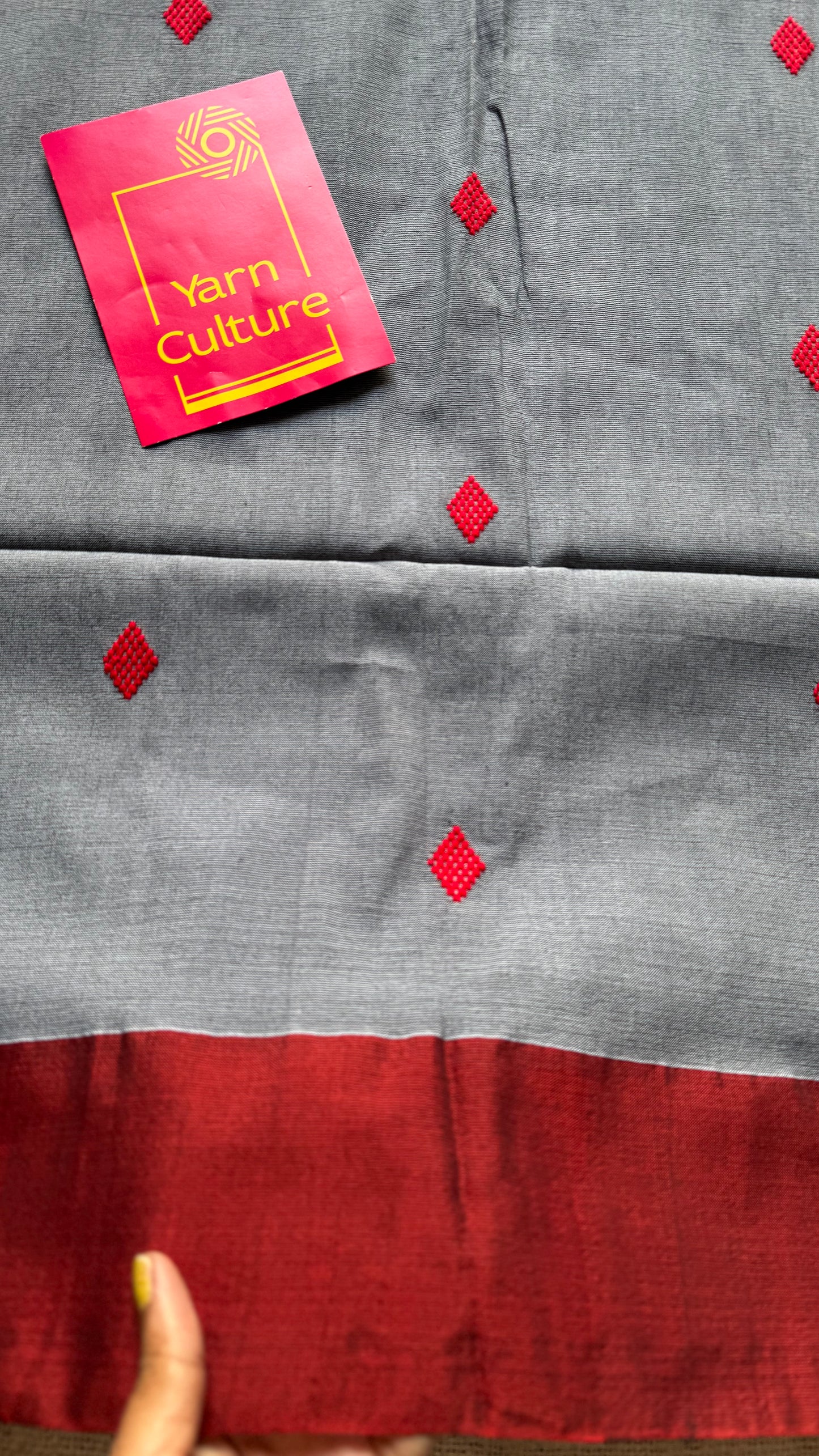 Grey with maroon, soft khadi cotton with woven motifs - YCBCKCDE24