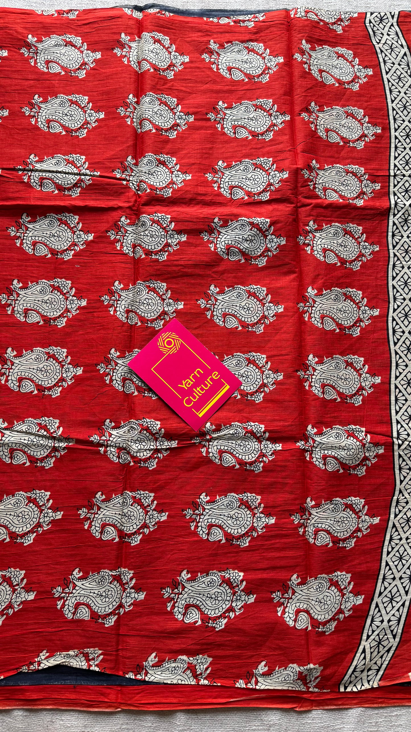 Black with red floral one sided border, soft cotton saree - YCTORCMA05