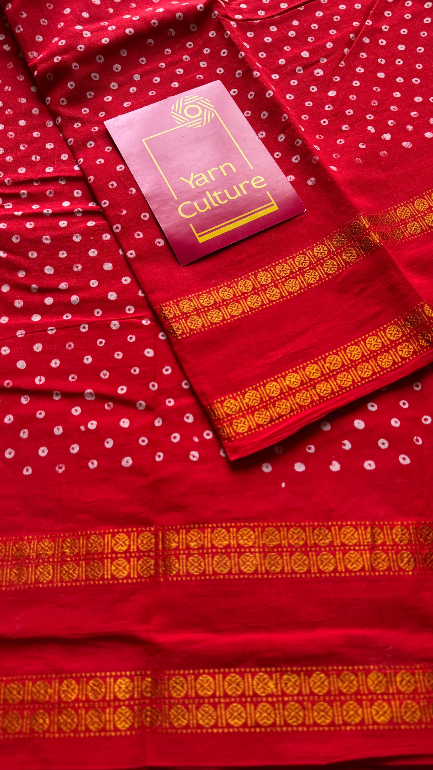 Chilli red, wax dot printed sungudi, kattuchayam dyed madurai cotton - YCCOTNMSAP155