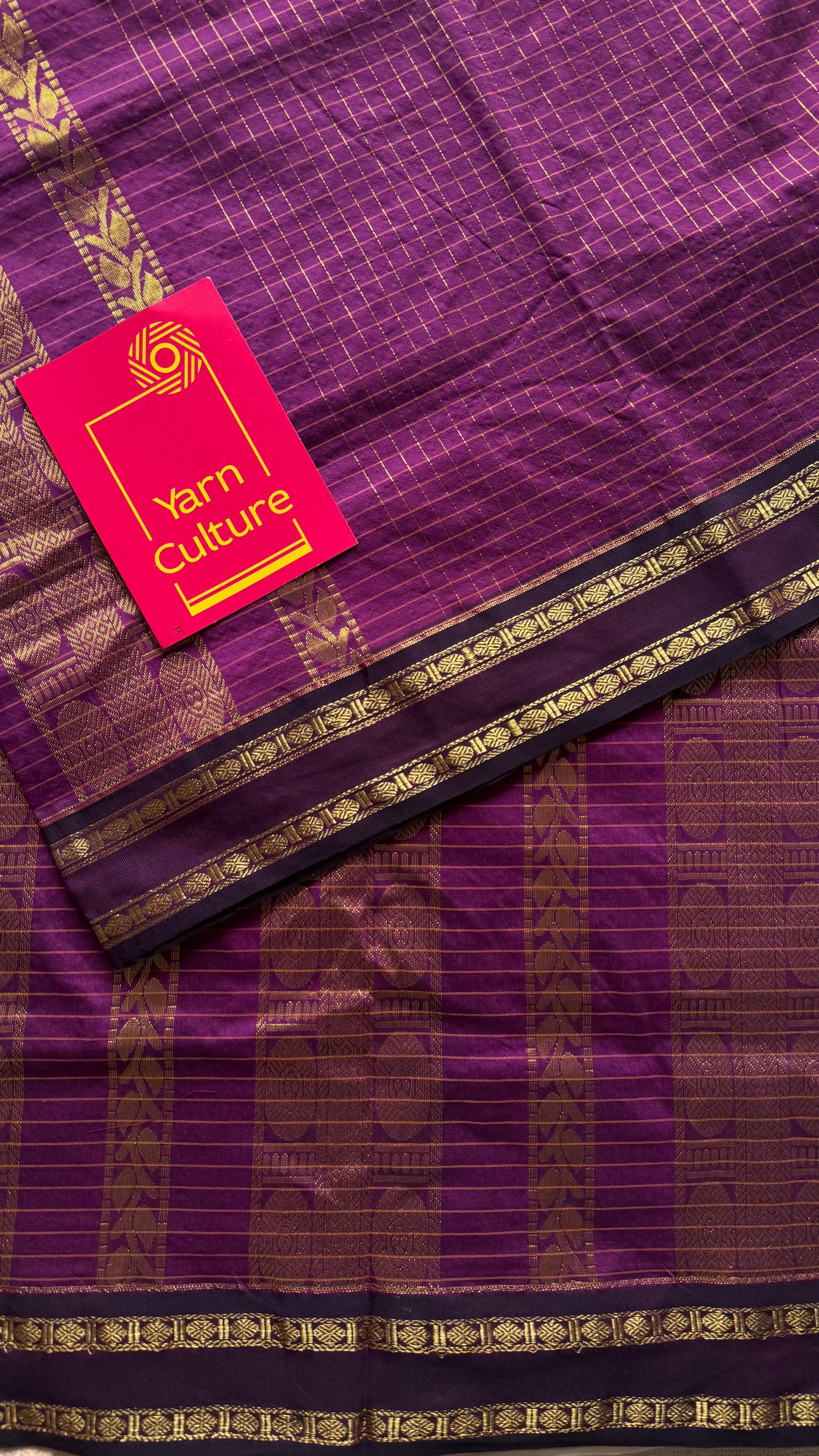 Grape wine, arani zari checks saree, cotton silk - YCCOTNAUG15