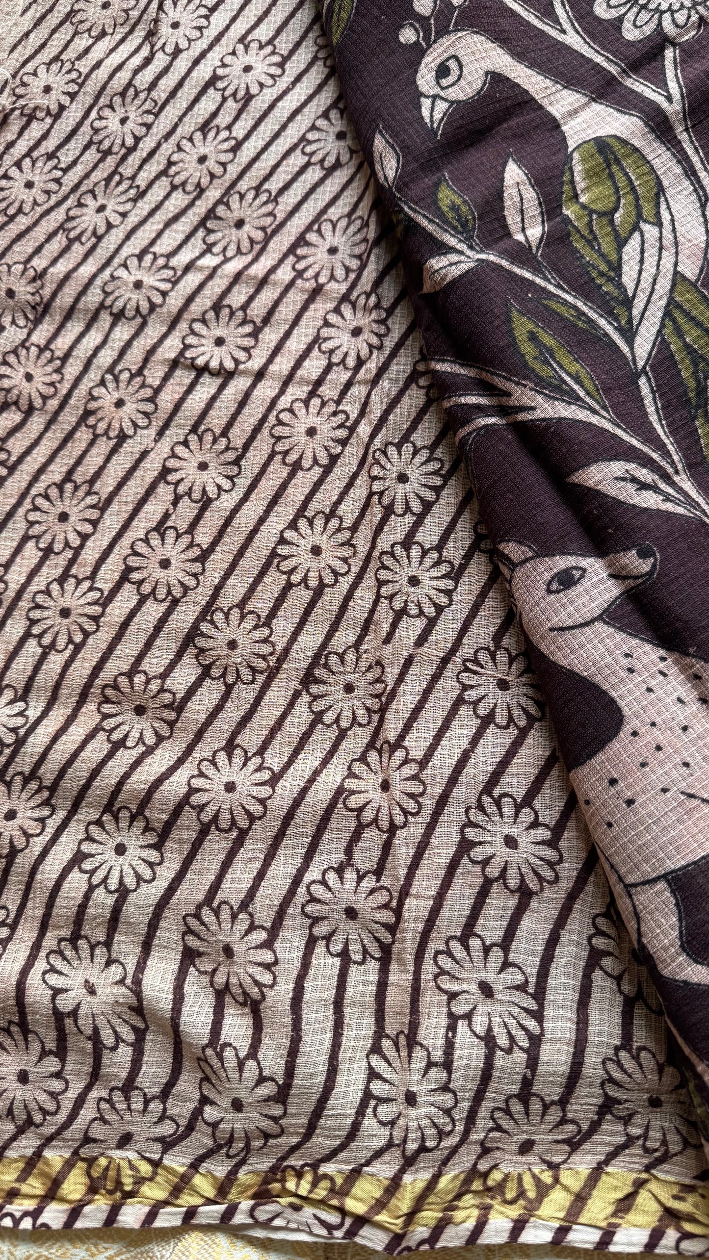 Purple brown floral kalamkari saree in kota - YCWOTDMA355