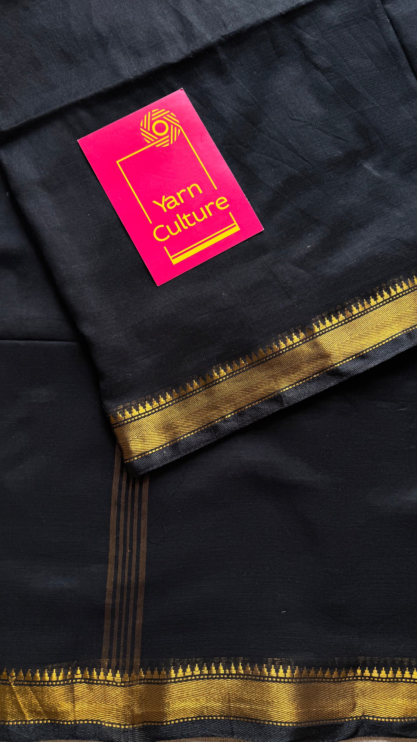 Black soft cotton with maheswari gold zari border - YCBCMCFE213