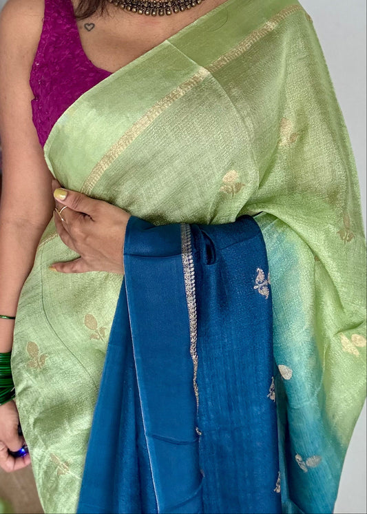 soft silk saree with satin border and jacquard zari motifs, lightweight farewell and partywear saree with elegant drape, flowy saree