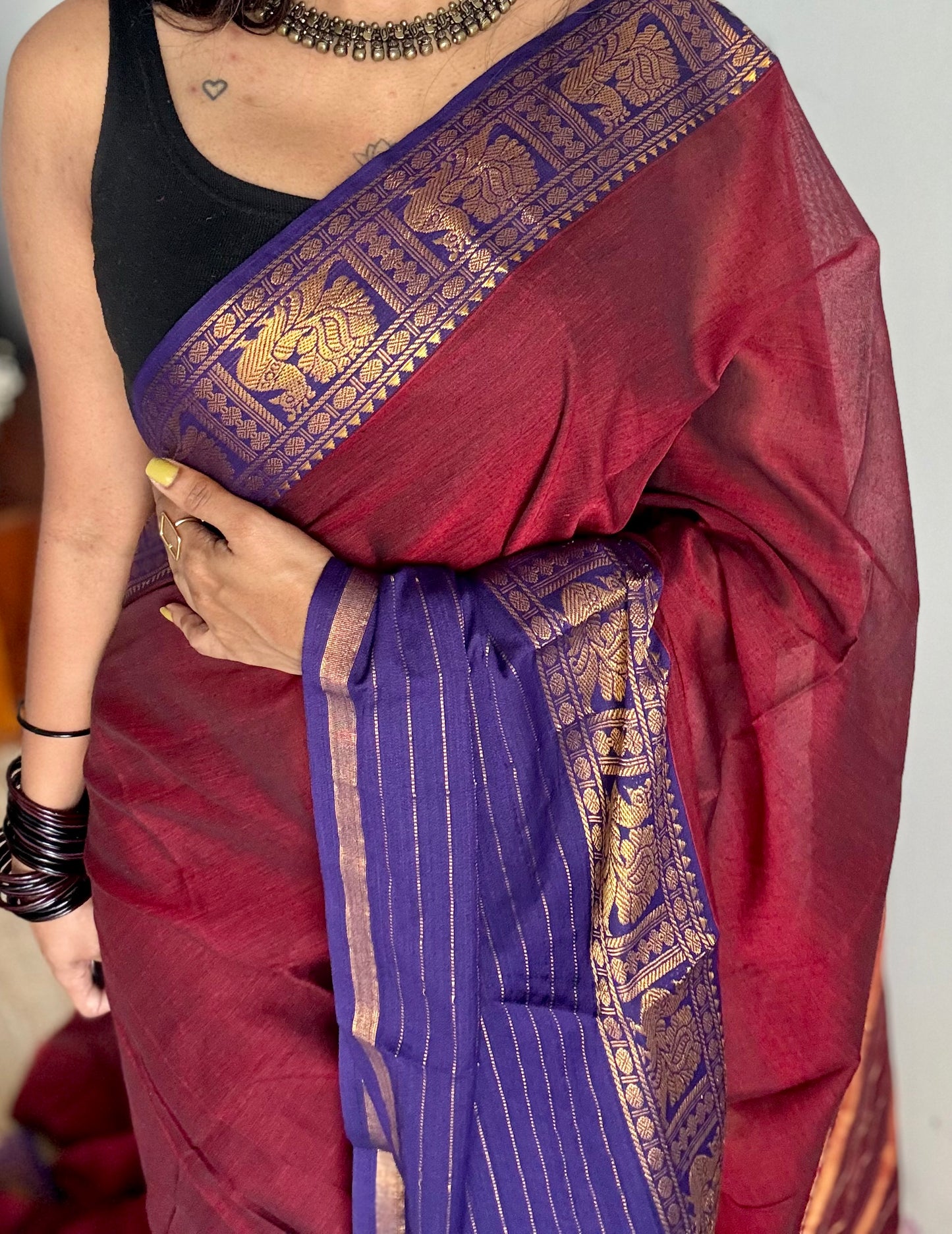 Maroon with violet border, premium narayanpet soft cotton - YCWOTDNPNO80