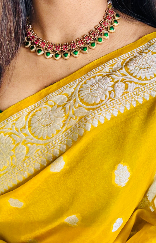 Green palakka neckpiece with earrings - YCGPNP633