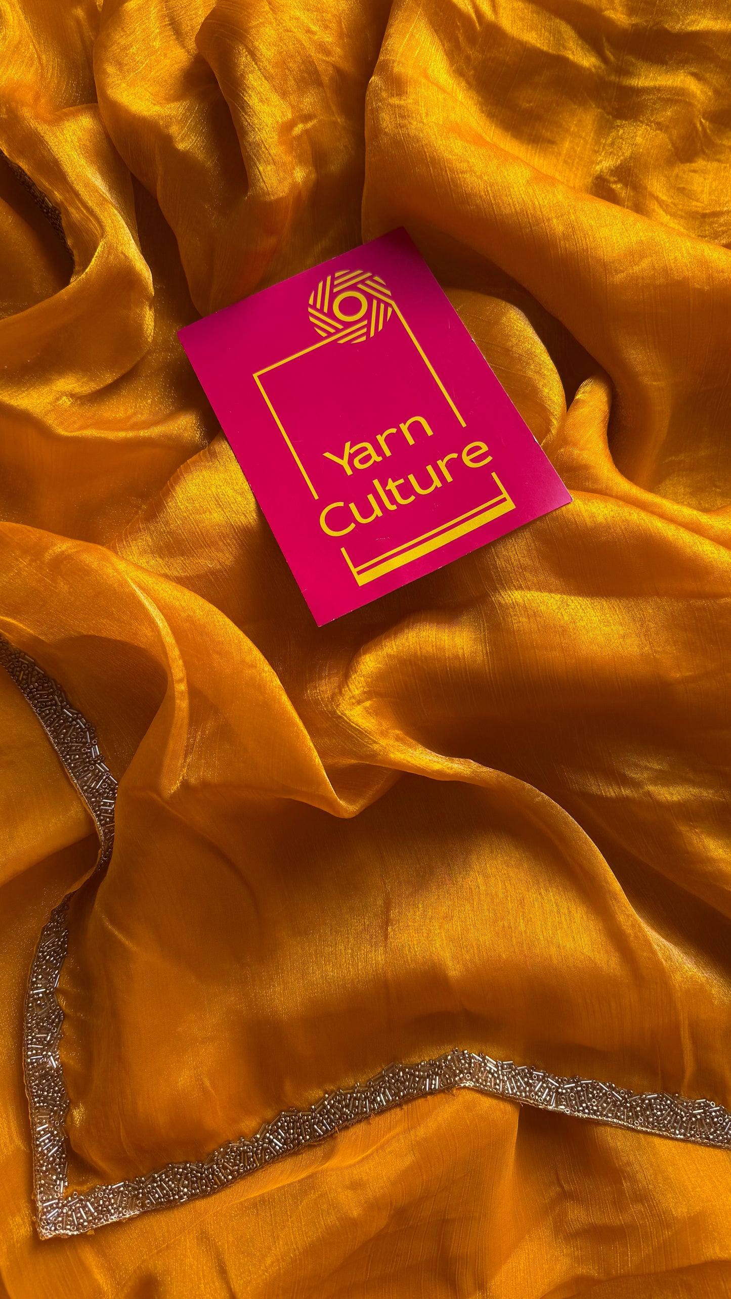 Sunny Sparkle - golden yellow, metallic dual tone space silk, embellished border - YCDOSNO41