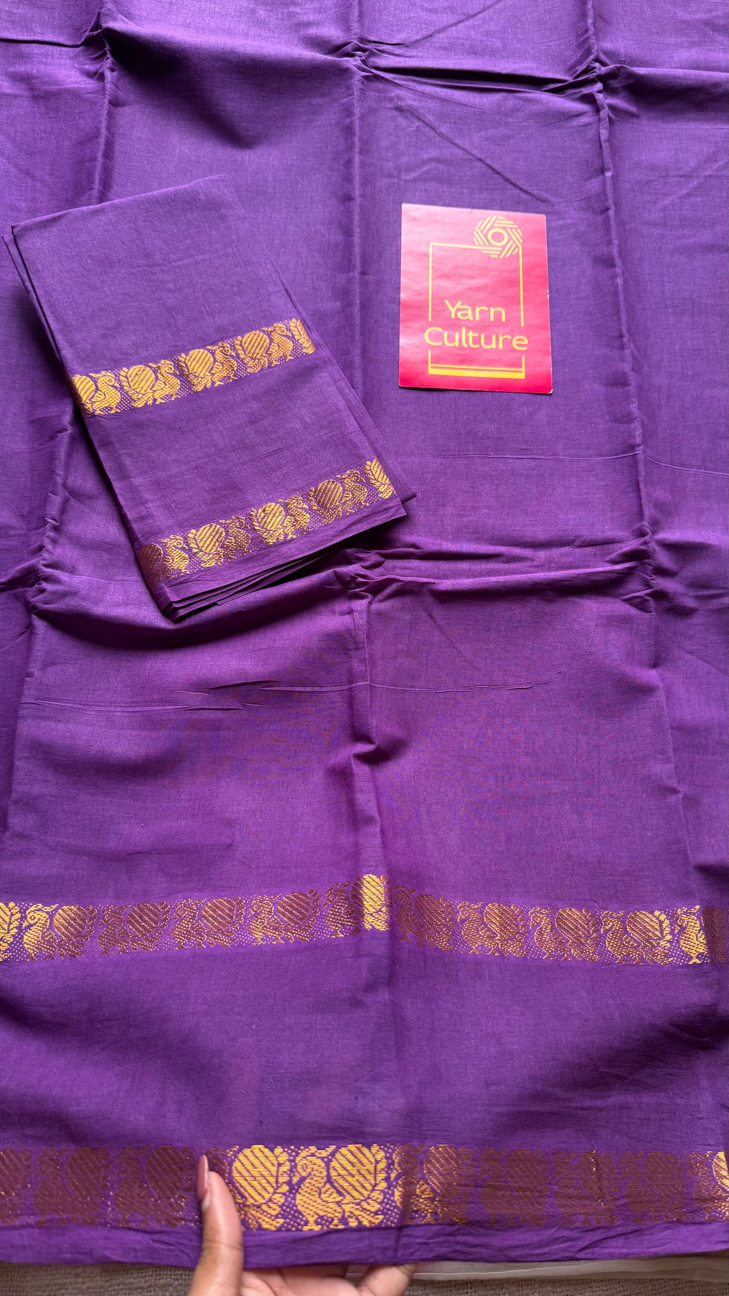 Purple rettaipettu peacock gap border, kattuchayam dyed madurai cotton saree  - YCCOTNMSJUL03