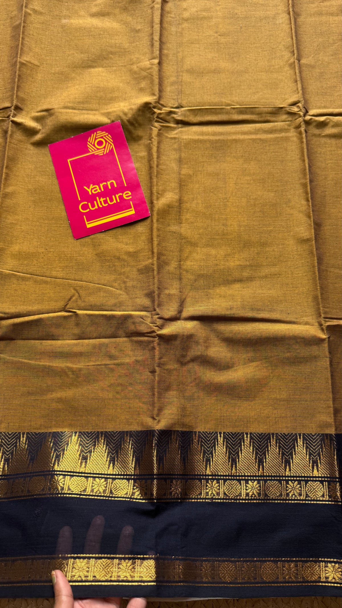 Mustard yellow with black gap zari border, kanchi cotton saree - YCCOTNCCOC118