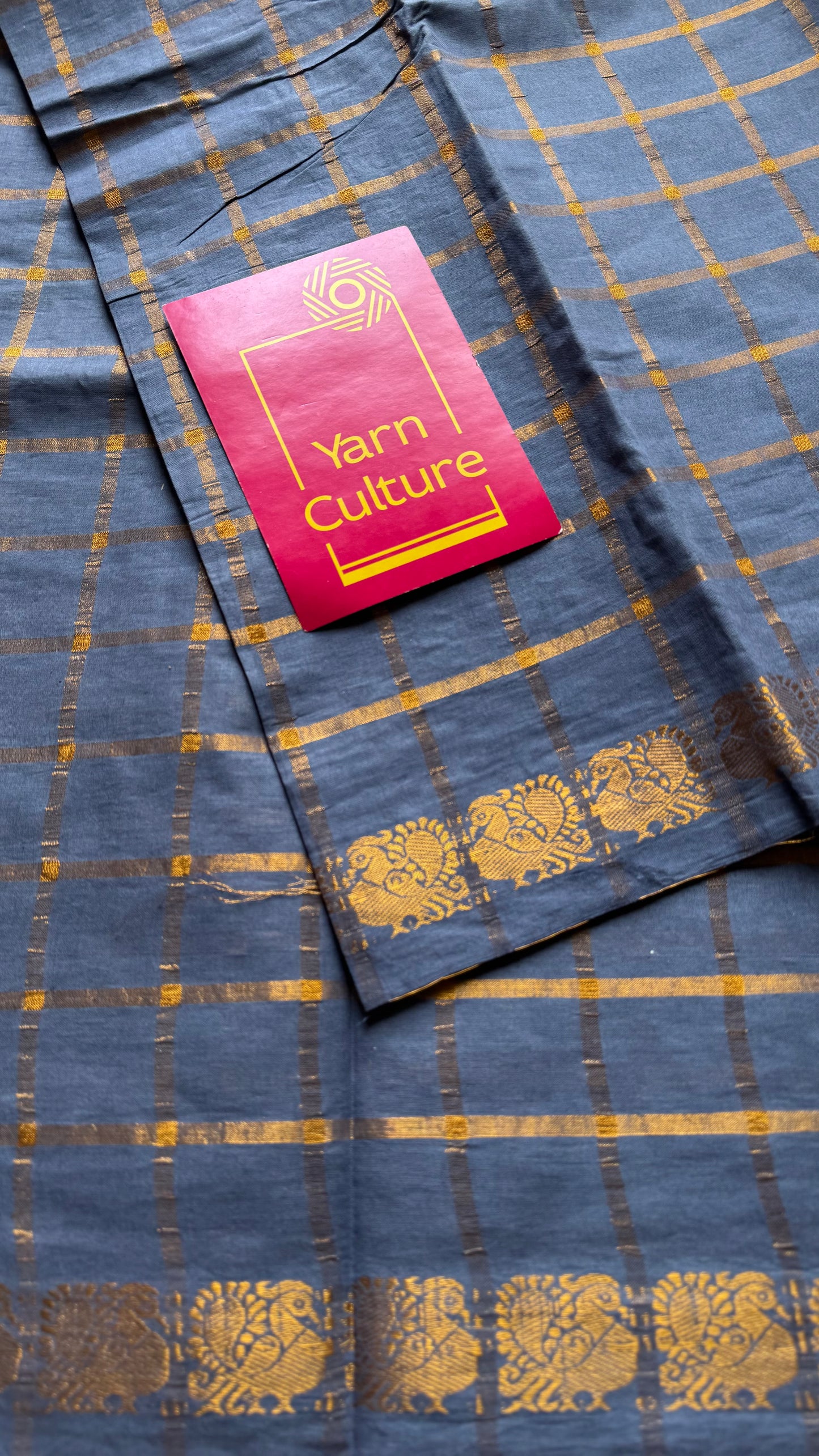 Grey pavithra kattam kattuchayam dyed madurai cotton saree - YCCOTNMSAP126