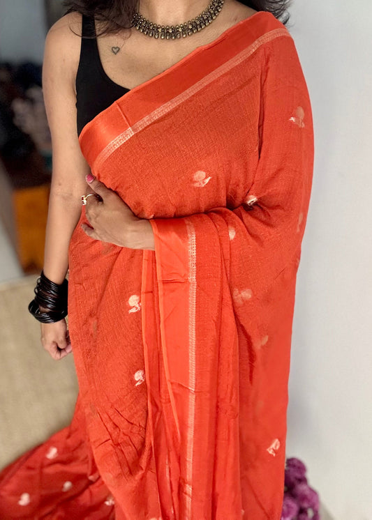 Orange in semi khadi silk, zari motifs - YCDOSFE19
