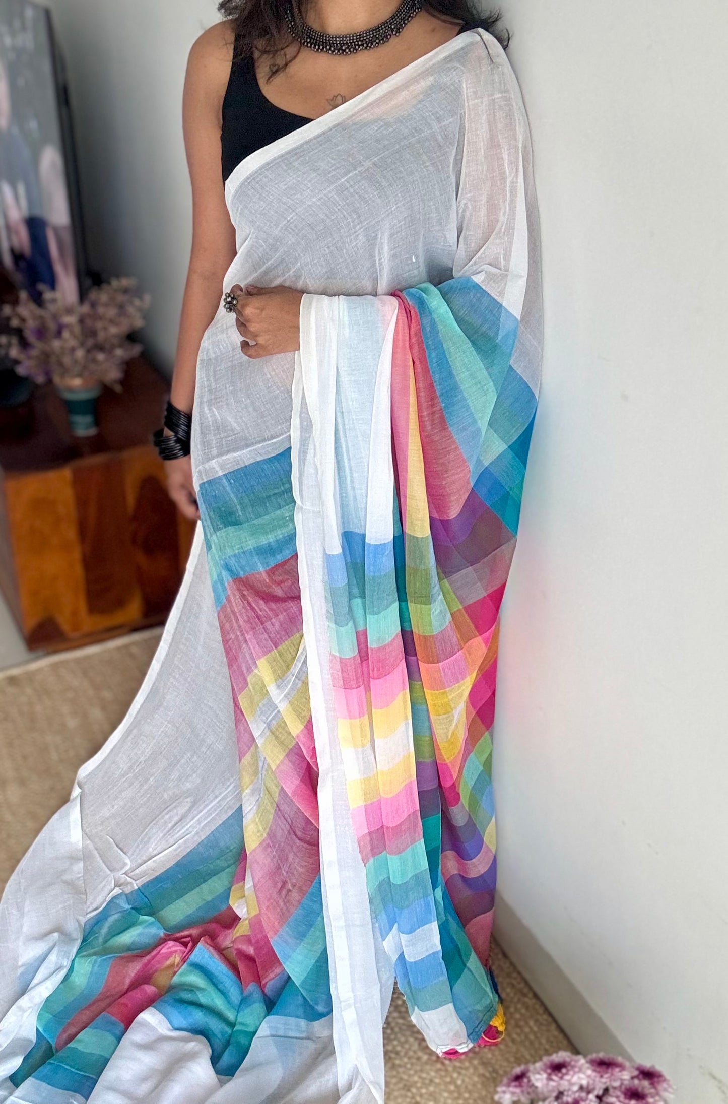 White with colourblocks, mul cotton - YCBCJULMR10