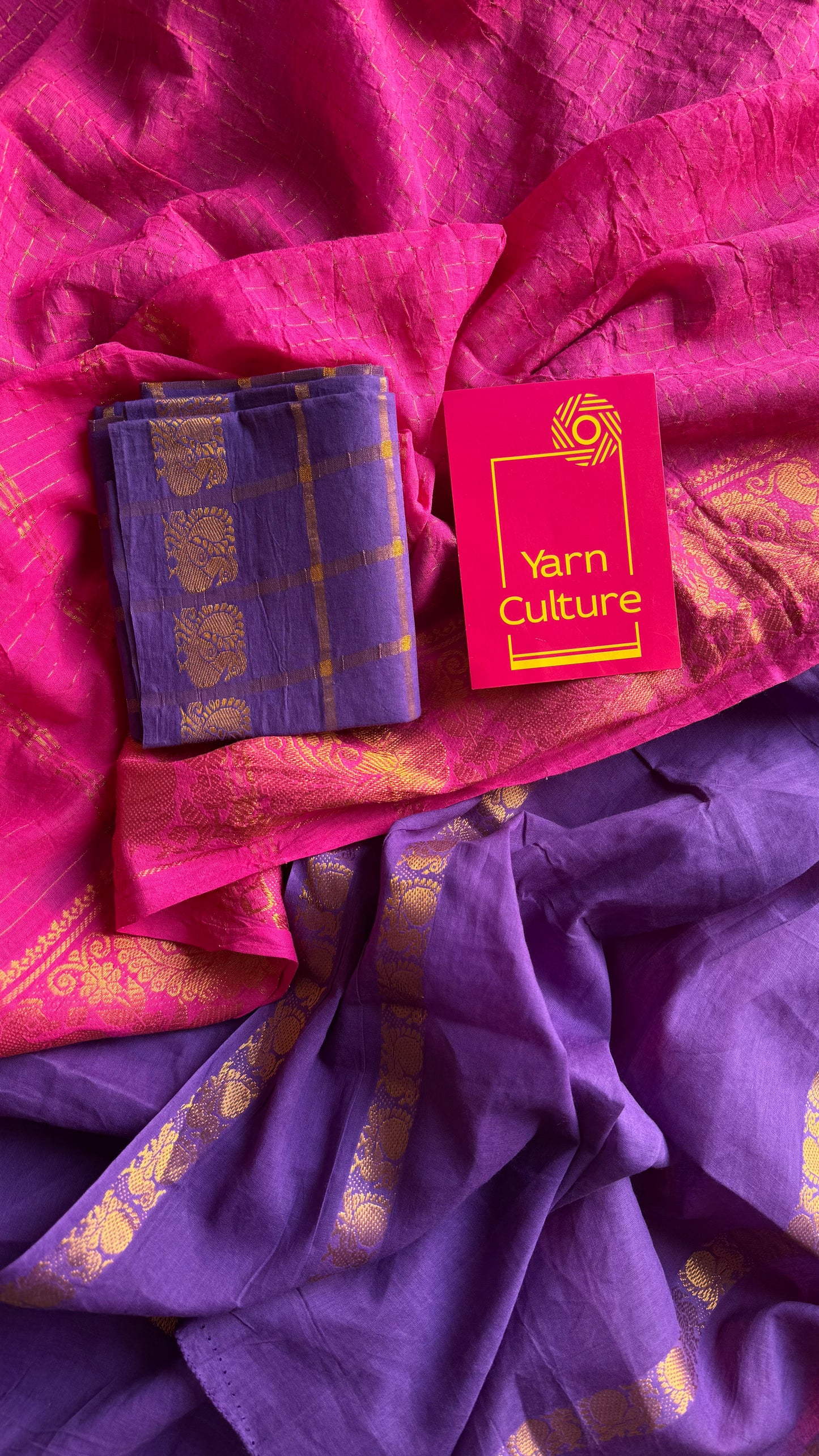 Alli (அல்லி) : pink with purple, sungudi cotton - YCENOID01