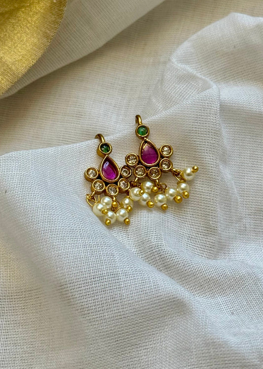 Bugadi clip-on (non pierced), green, ruby, white - YCGPBU686