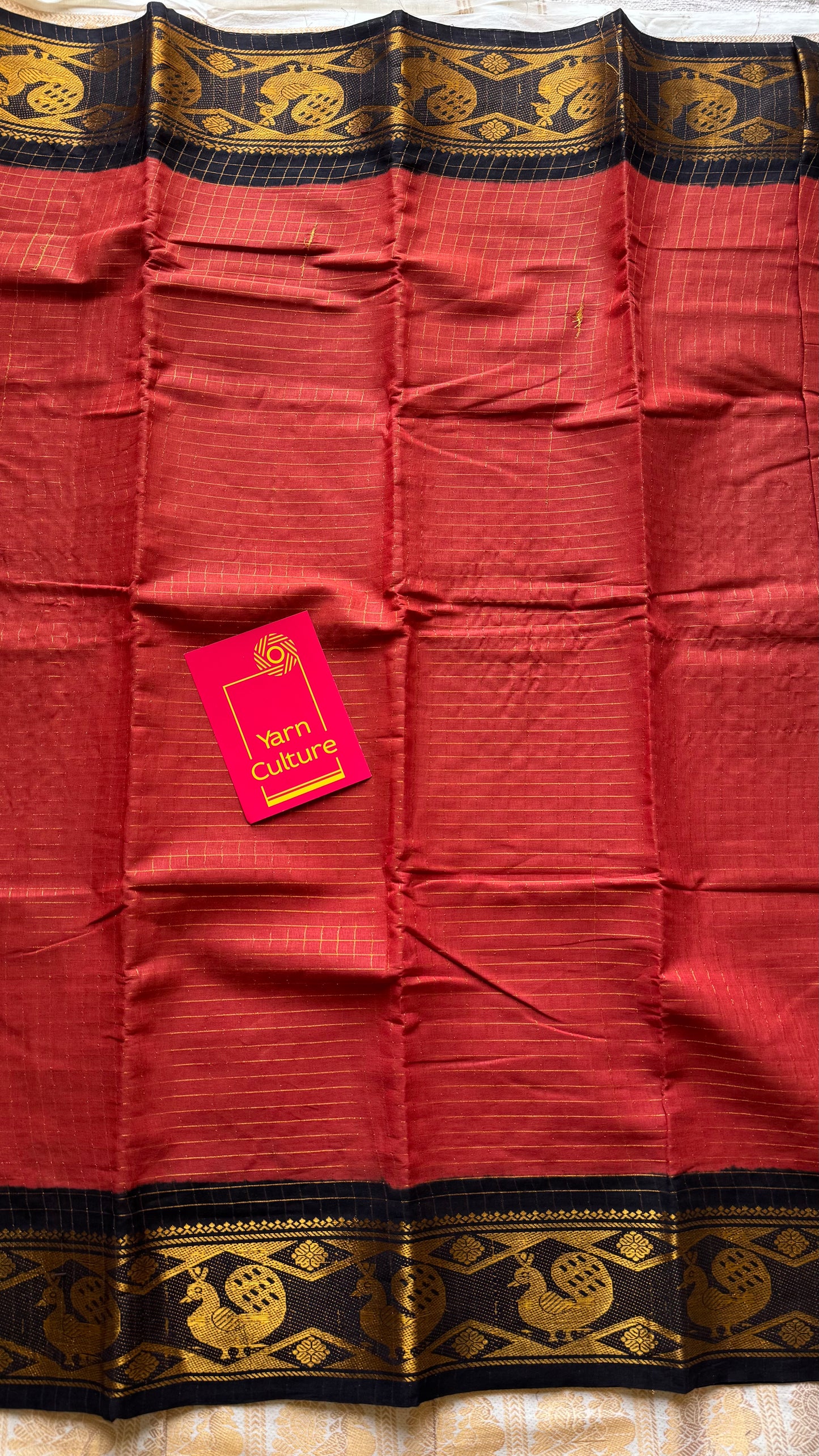 Red with black contrast zari checkered sungudi, kattuchayam dyed madurai cotton - YCCOTNJUCC16