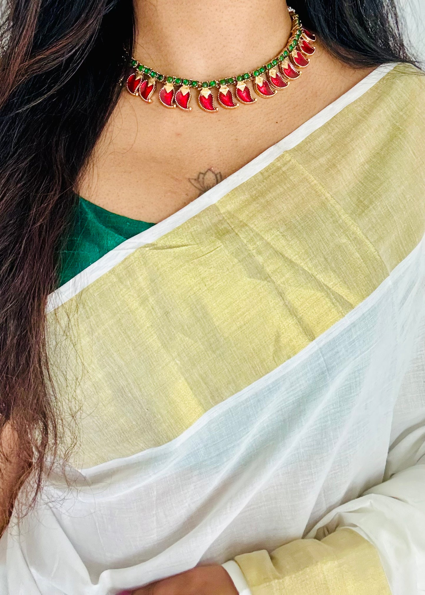 Red mango palakka neckpiece, with earrings - YCGPNP775