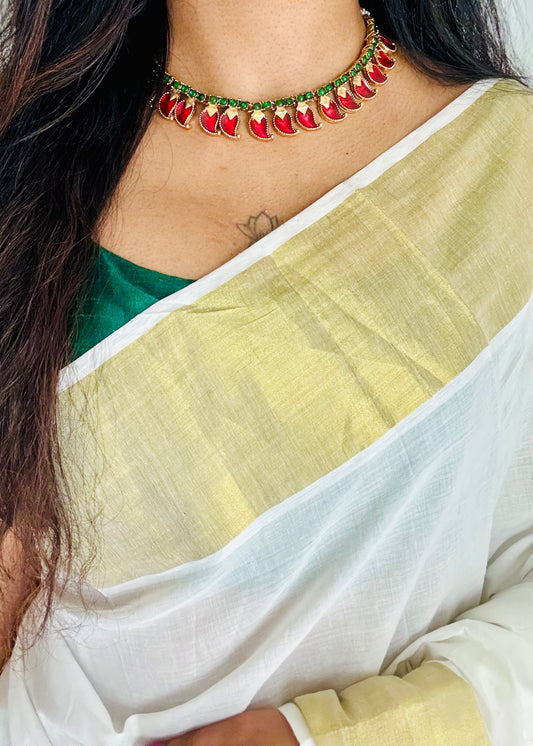 Red mango palakka neckpiece, with earrings - YCGPNP775