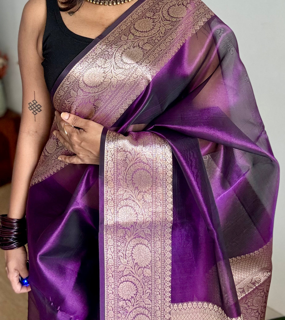 Purple tissue Banarasi saree with zari border - YCBLTOC89