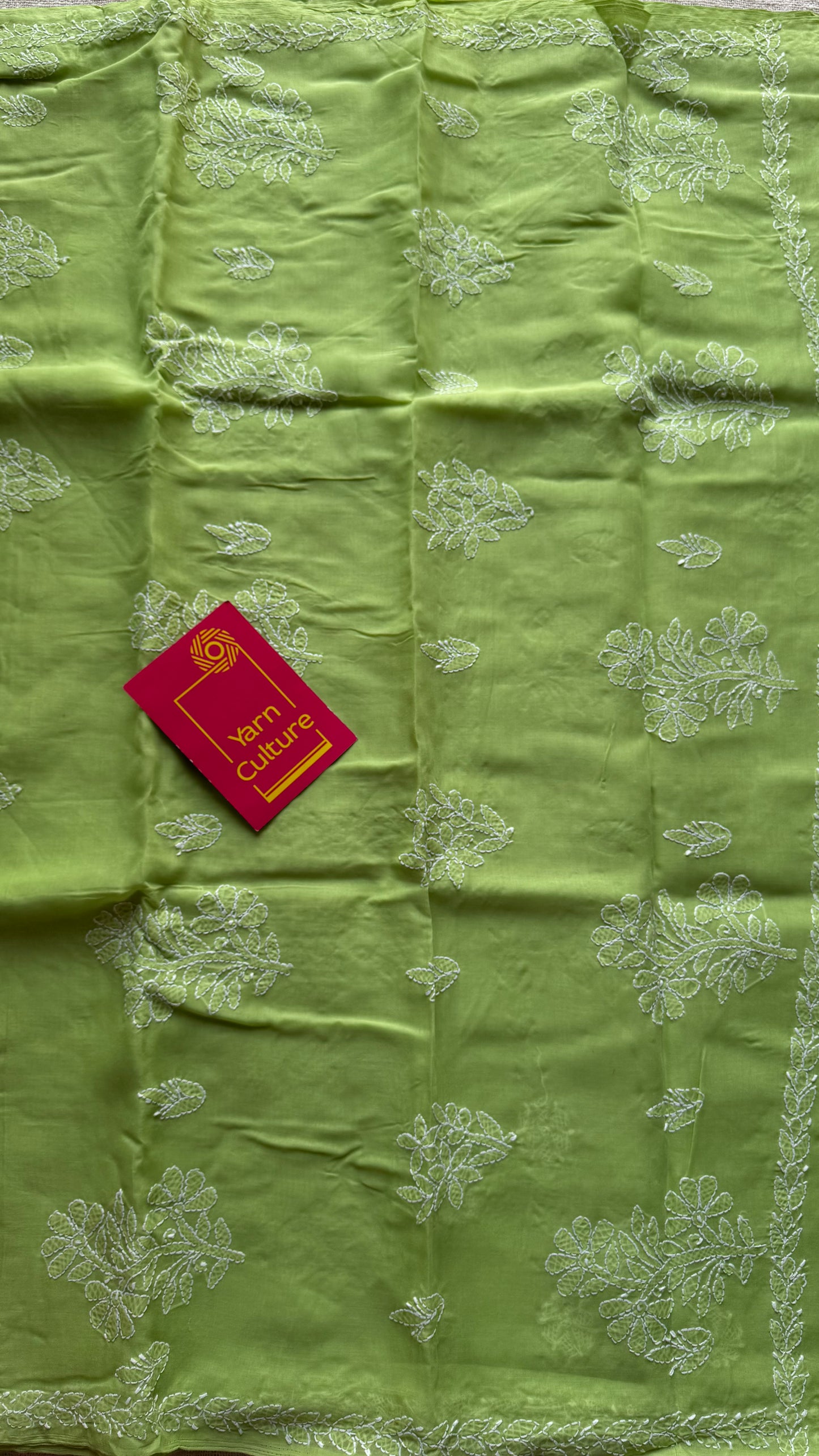 Saanjh - pista green hand-embroidered chikankari cotton saree - YCLCKFE415