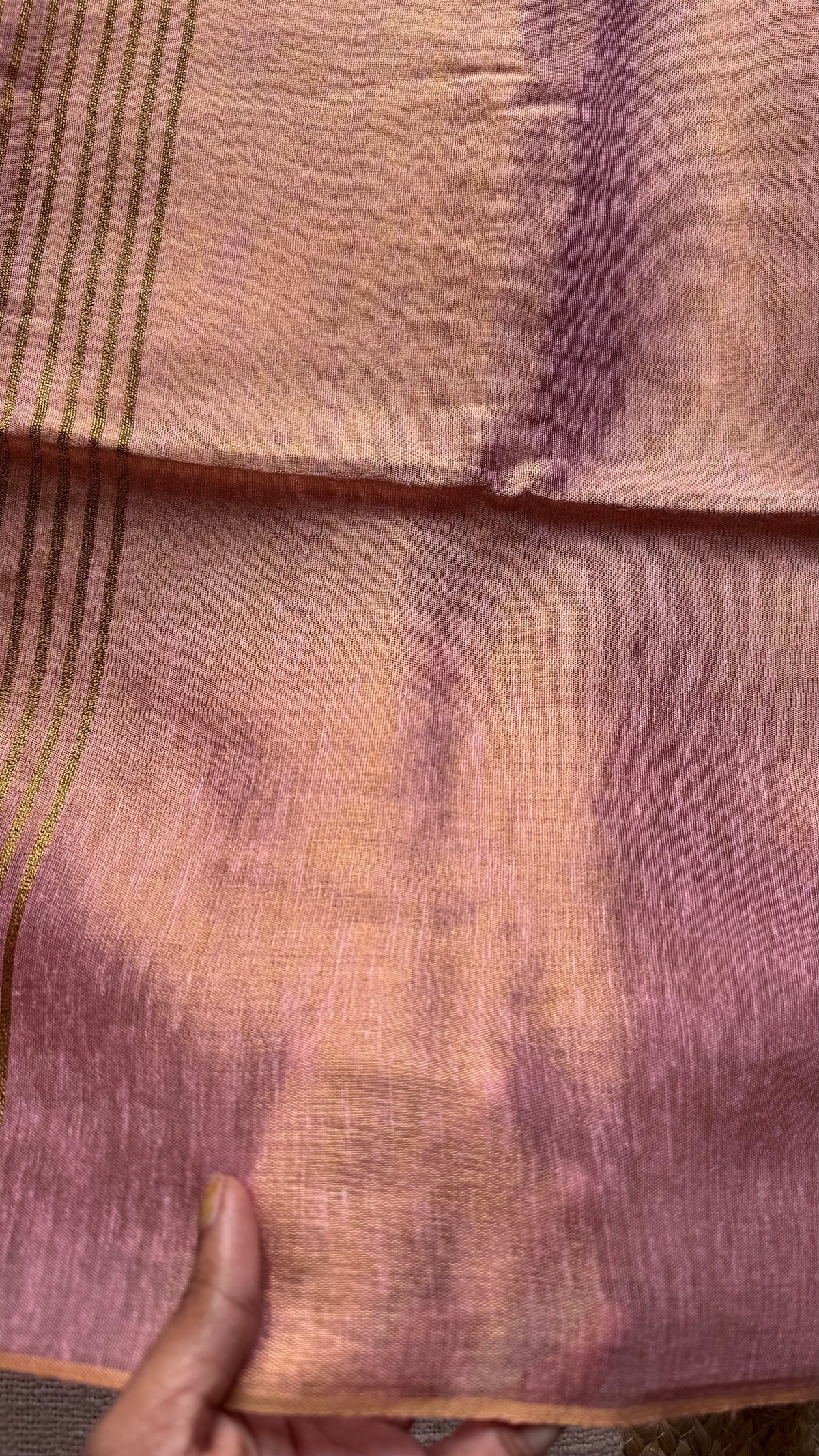 Baby pink with gold, dual tone metallic tissue linen saree - YCBCLTOC53