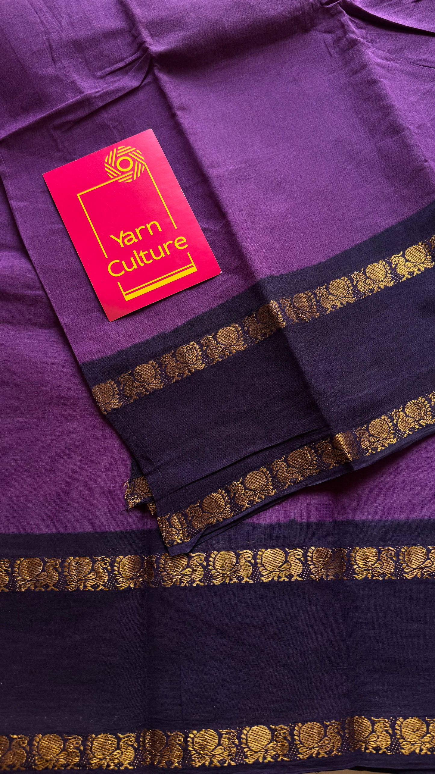 Purple with dark blue rettaipettu peacock double border, madurai soft cotton - YCCOTNMSAP204