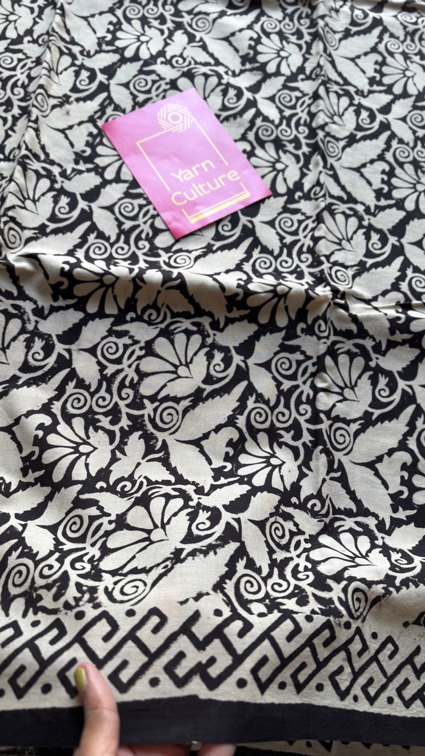 Raah - black and white to earthy brown, half half pattern, block print, soft cotton - YCWOTDNOBP93