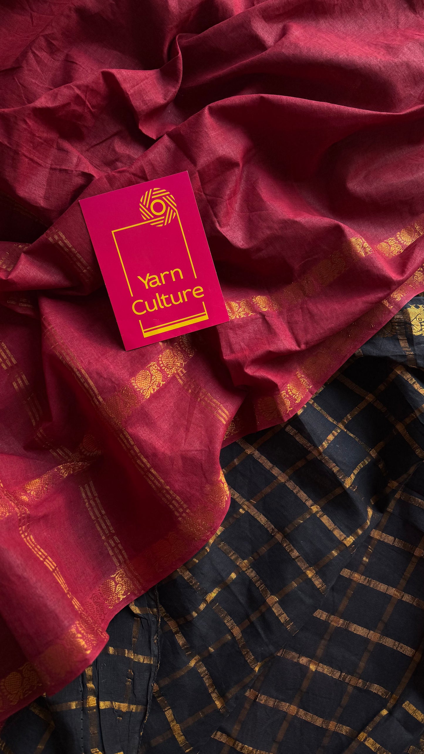 Silai (சிலை) : red with black, sungudi cotton - YCENOID09