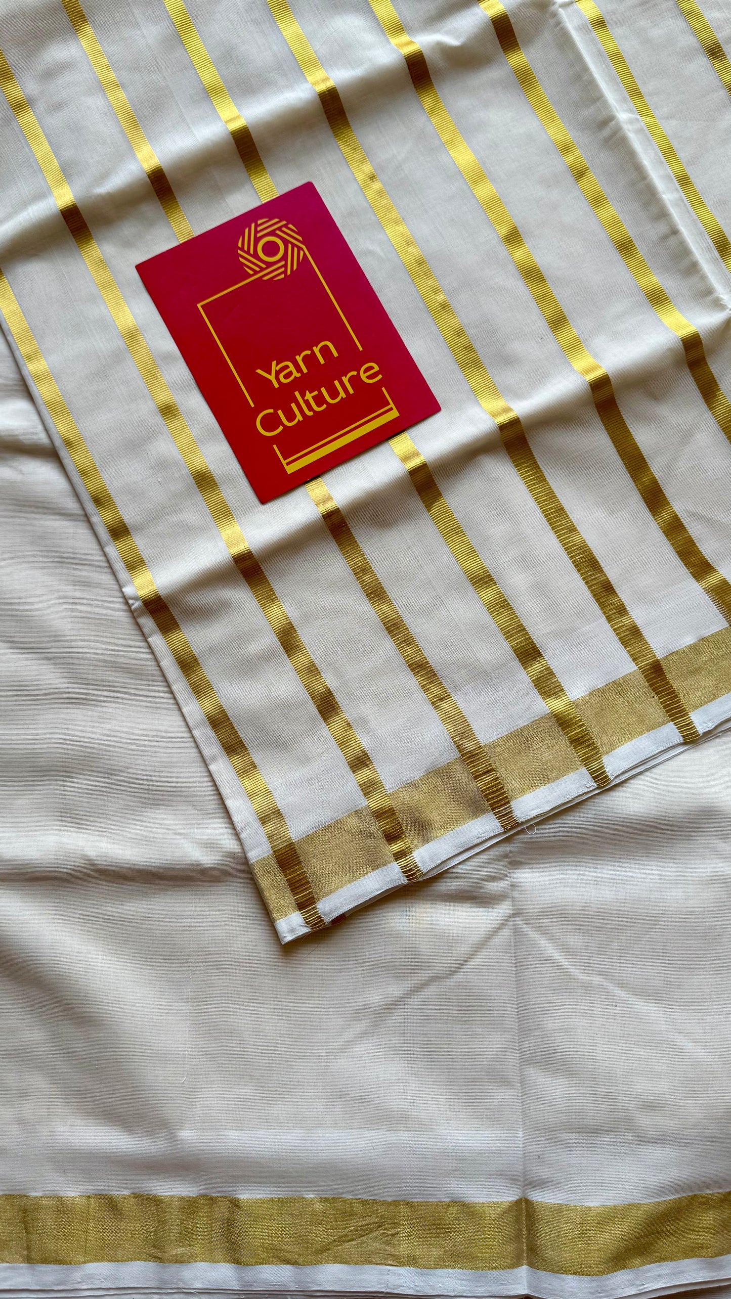 Handloom, woven in Chendamangalam Looms, ivory with gold striped pallu - YCIEON147