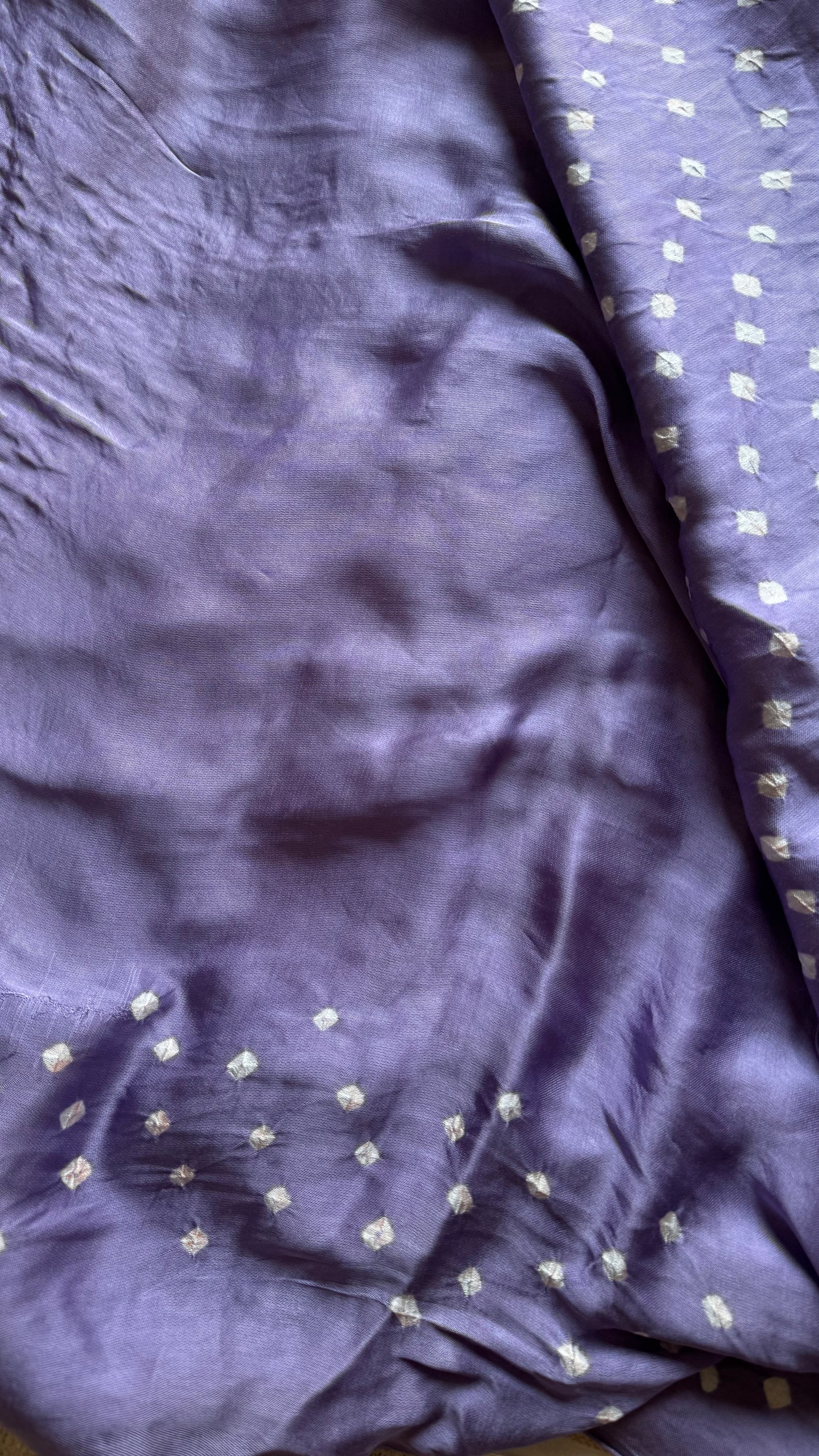Lavender, crushed bandhej pure modal silk saree with lagdi patta zari pallu - YCTOKBM331
