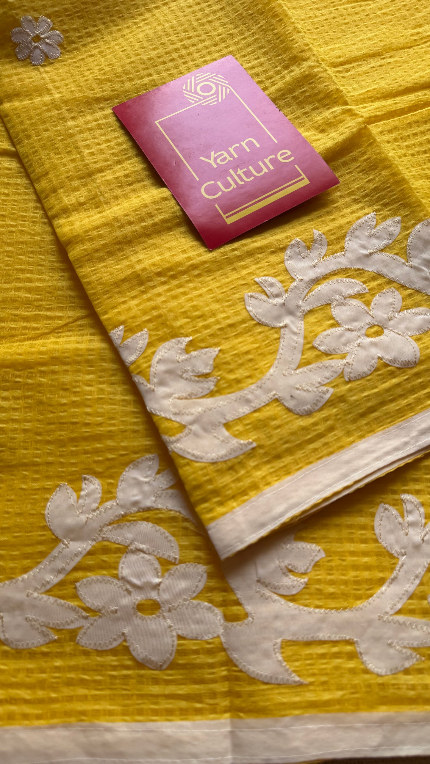 Aam Ras - yellow kota saree with white floral cut work - YCTORKDAP16