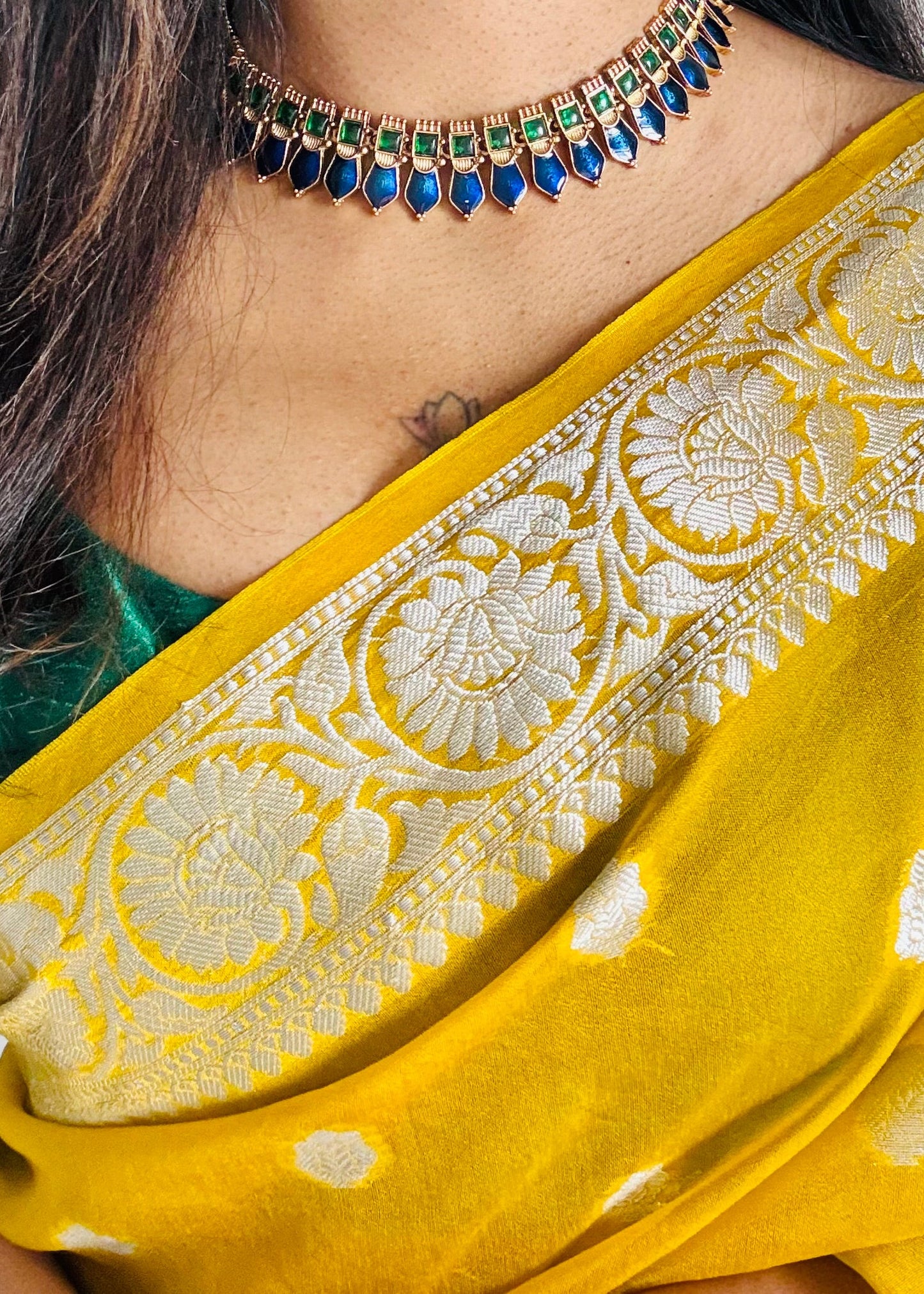 Blue nagapadam neckpiece, with earrings - YCGPNP614