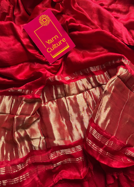 Red Modal Silk with Lagadi patta (gold pallu) - YCDESE24