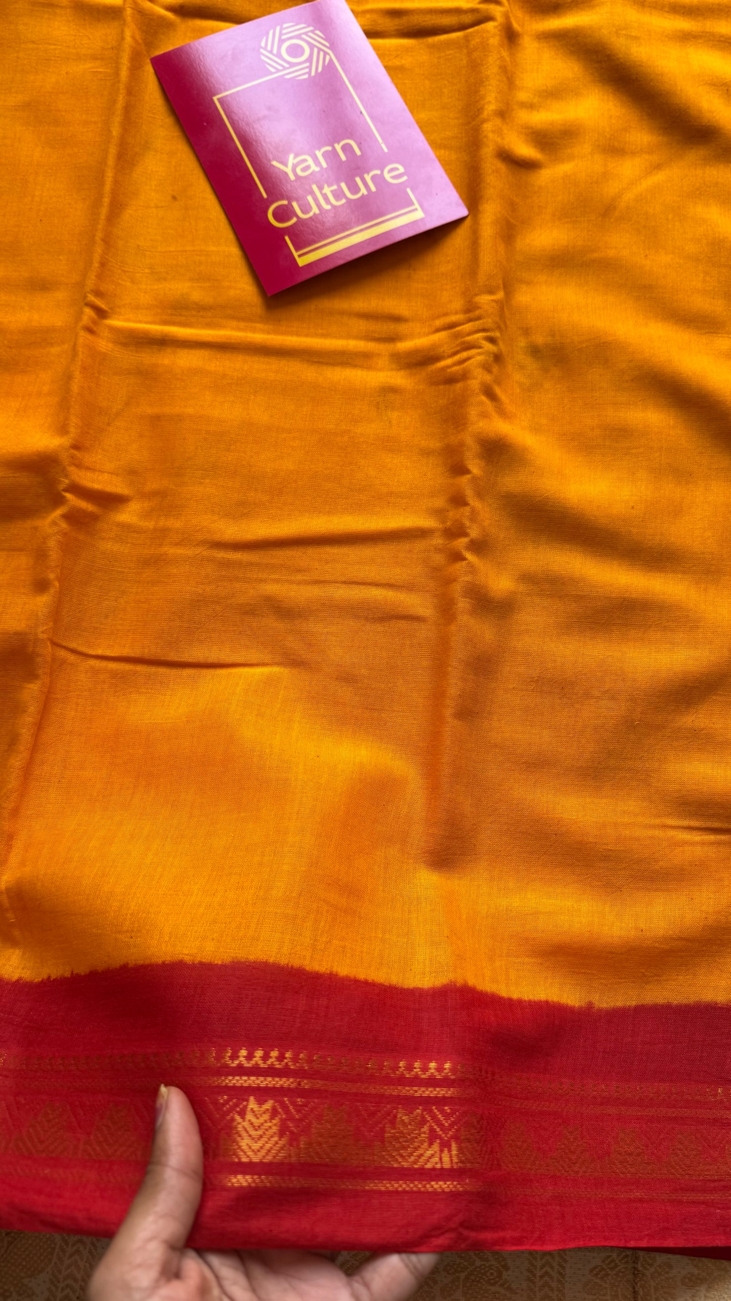 Yellow with red contrast, kattuchayam dyed madurai cotton saree - YCCOTNMA241