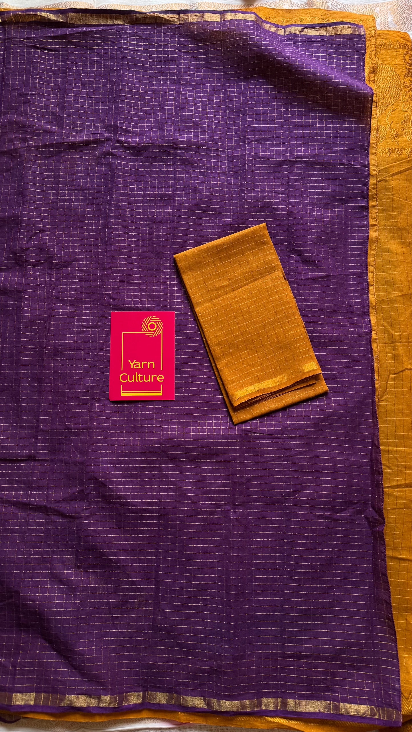 Turmeric yellow with purple, sungudi cotton half-half saree - YCCOTNIDMA316