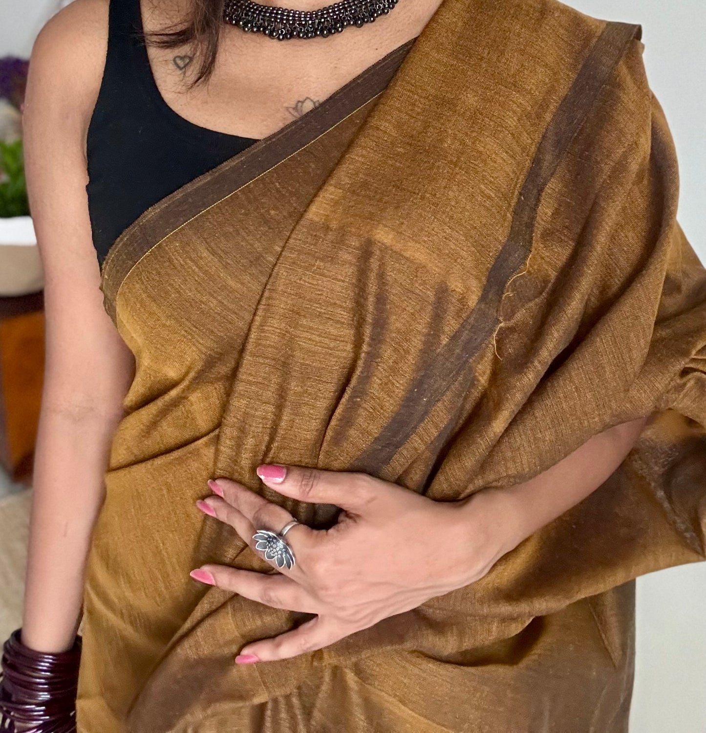 Mustard brown soft cotton saree  - YCBCKCAP24