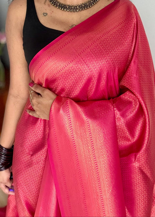 Rani pink, antique gold zari, semi-silk - YCDOSOCSS07