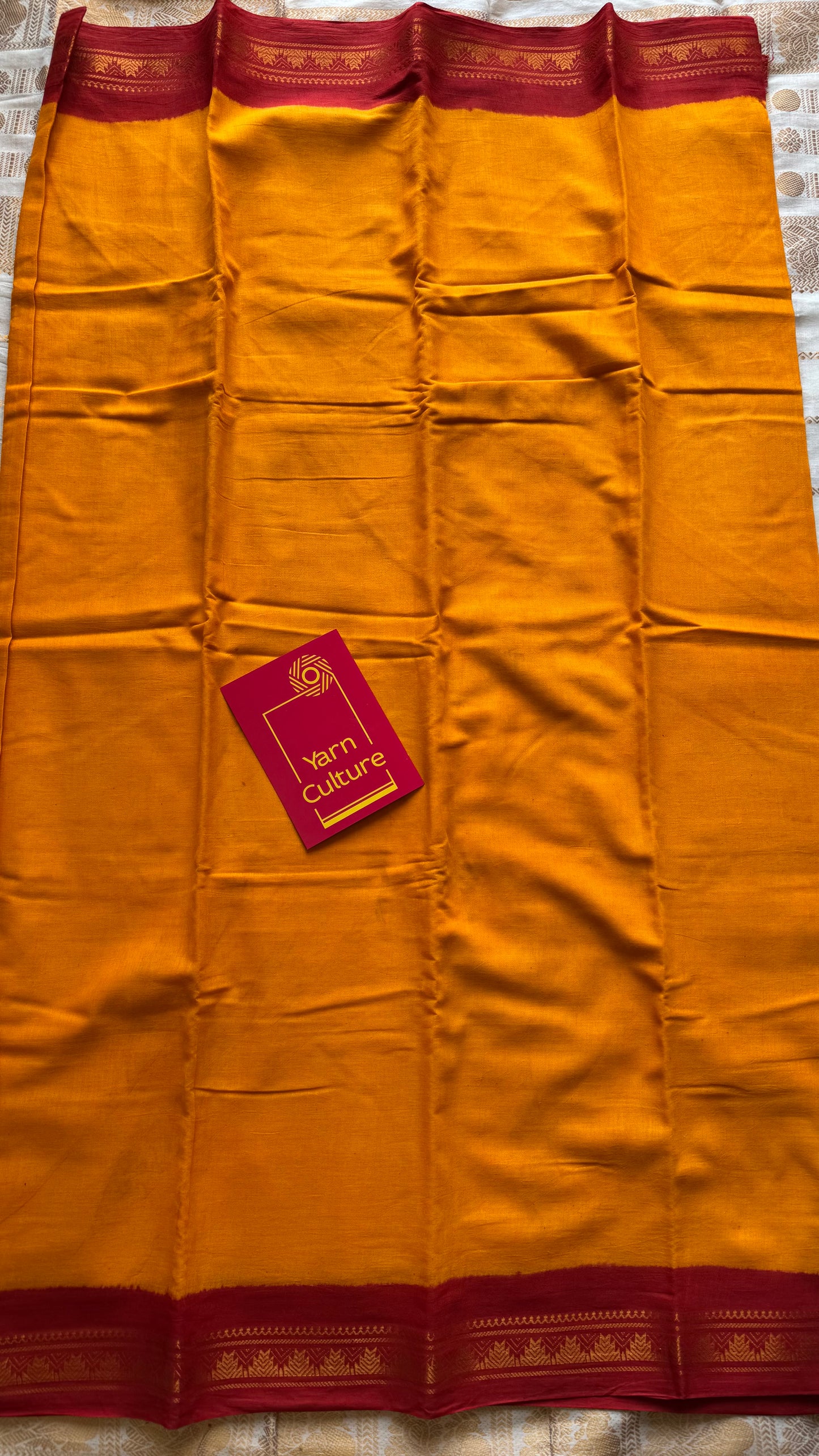 Yellow with red contrast, kattuchayam dyed madurai cotton saree - YCCOTNMA241