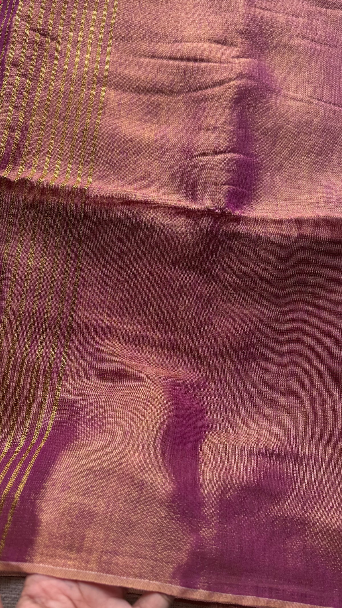 Light purple pink with gold, dual tone metallic tissue linen saree - YCBCLTOC55