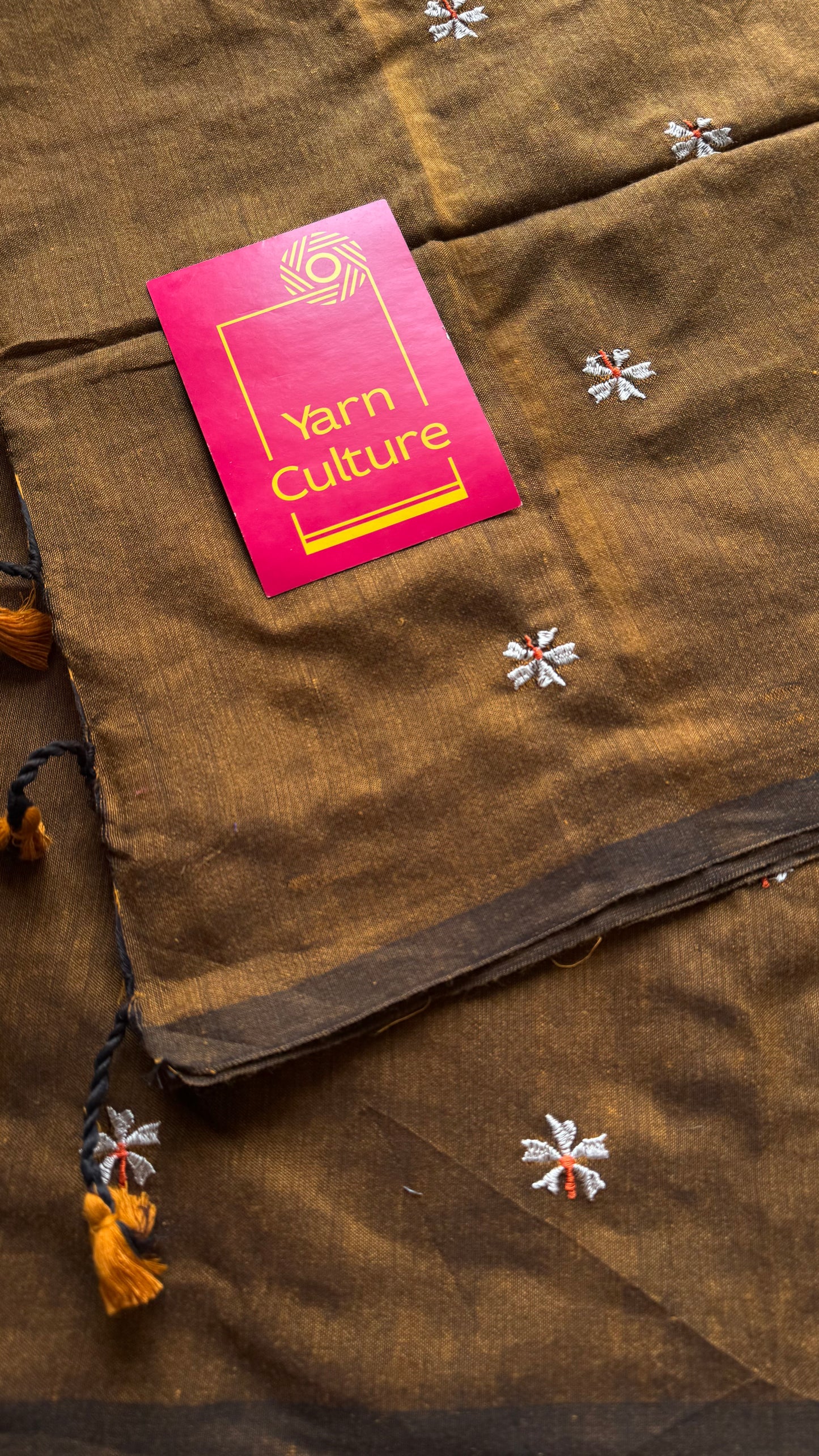 Mustard brown parijat soft cotton saree  - YCBCKCAP39