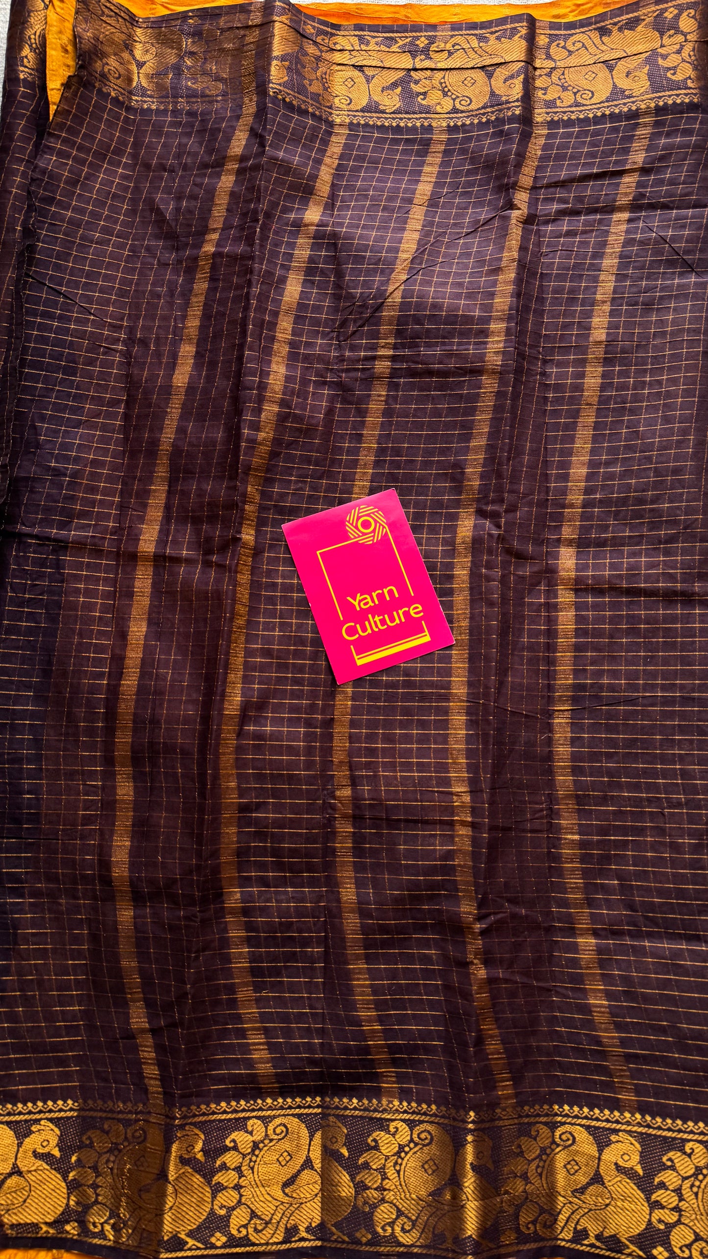 Purple brown with yellow, sungudi cotton half-half saree - YCCOTNMSFE351