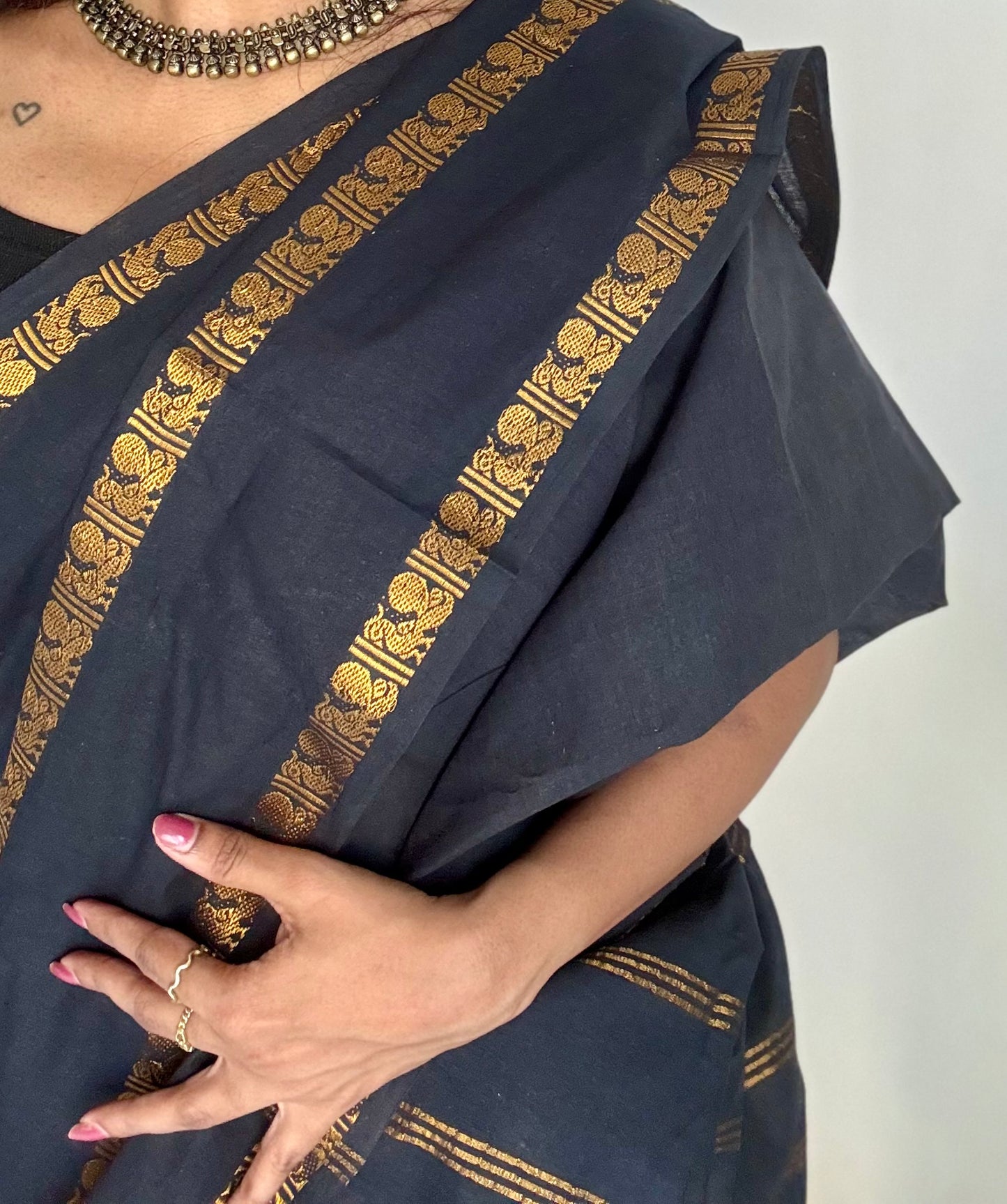 Black rettaipettu peacock gap border, kattuchayam dyed madurai cotton saree  - YCCOTNMSAP100