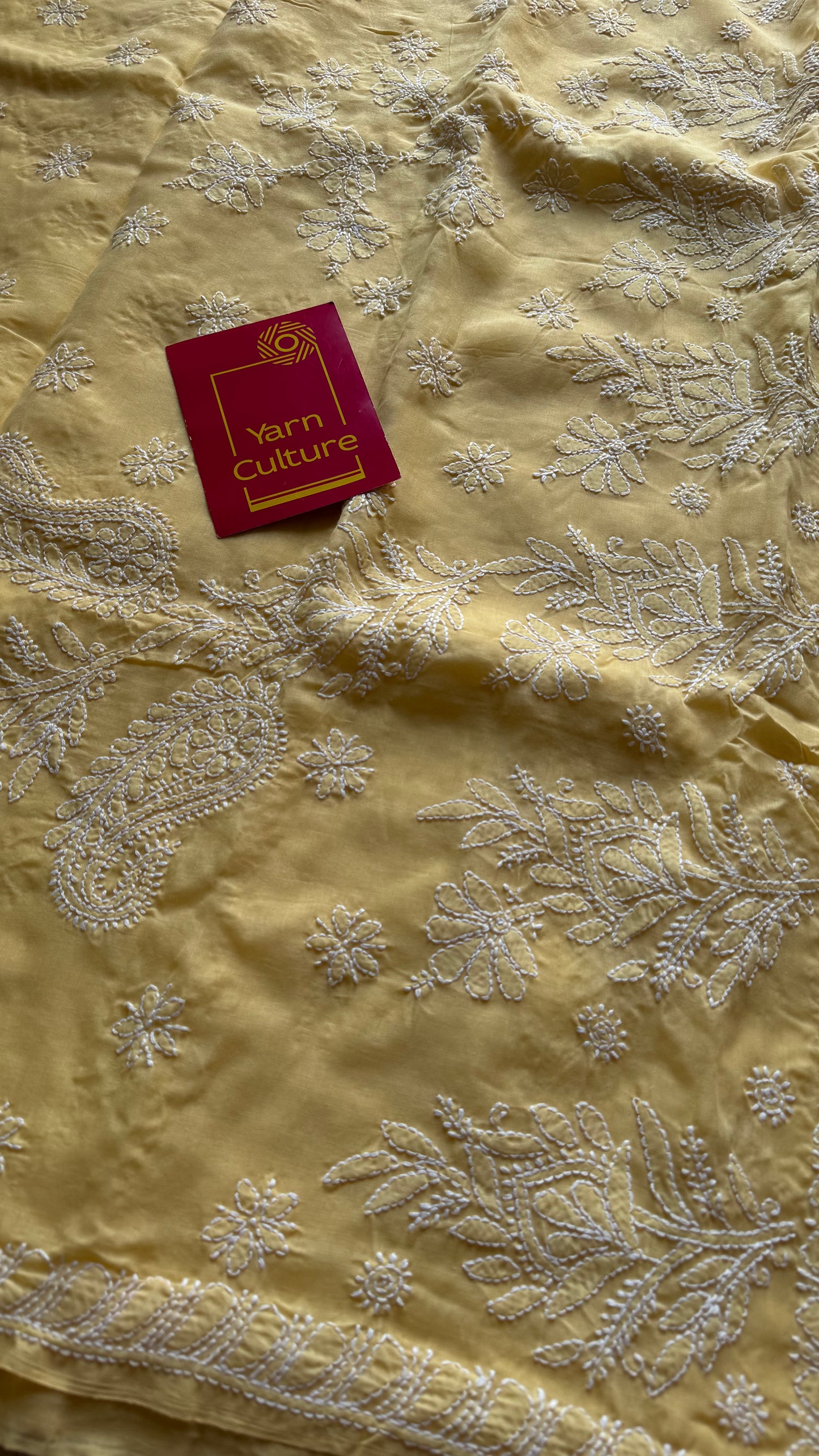 Ziya - light canary yellow hand-embroidered chikankari cotton saree - YCLCKFE417