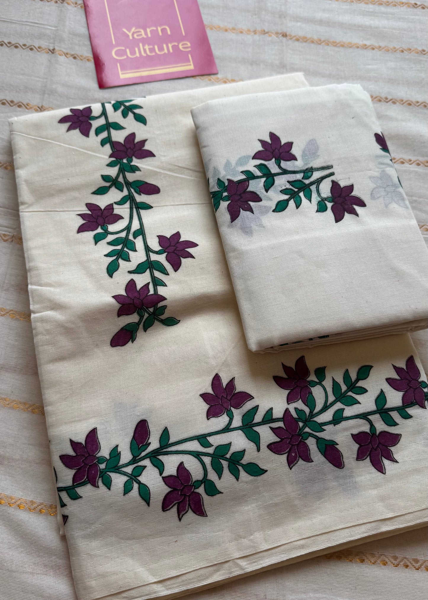 Set mund (double), purple and green floral vines  - YCIEON129