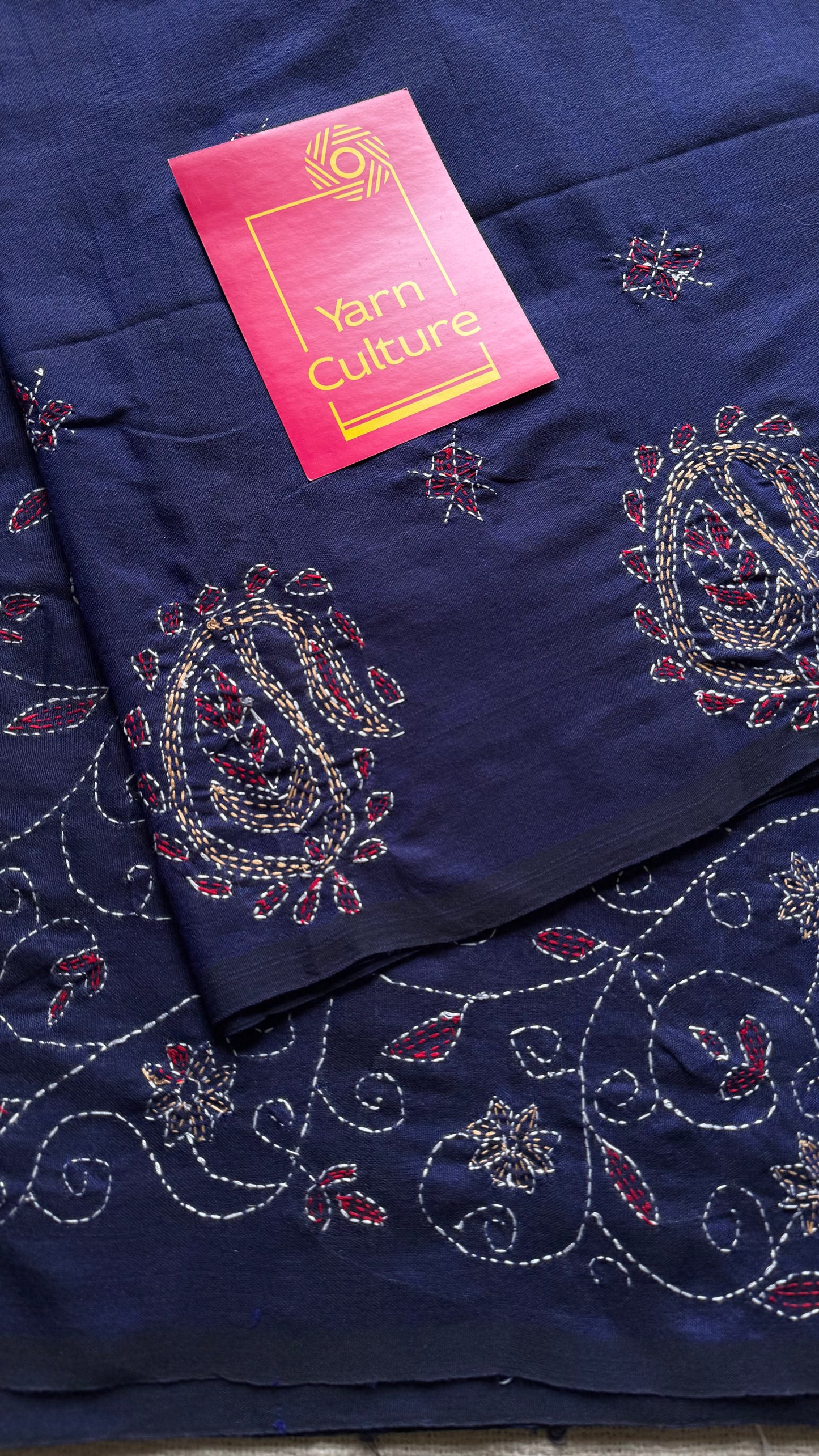 Embroidered blue kantha weave in soft cotton - YCBCKKJA143